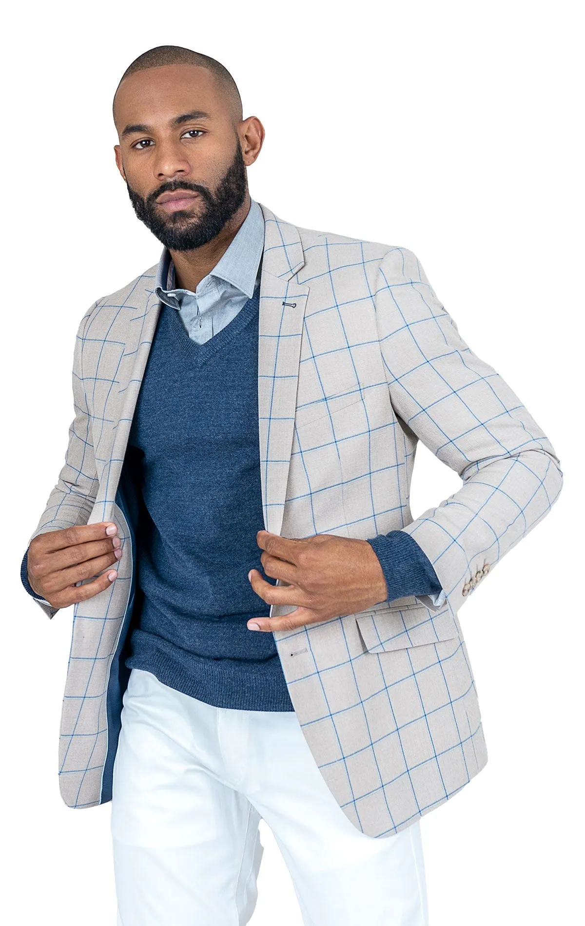 JADEN TAN WINDOW PANE SLIM FIT BLAZER Cashmere Blend