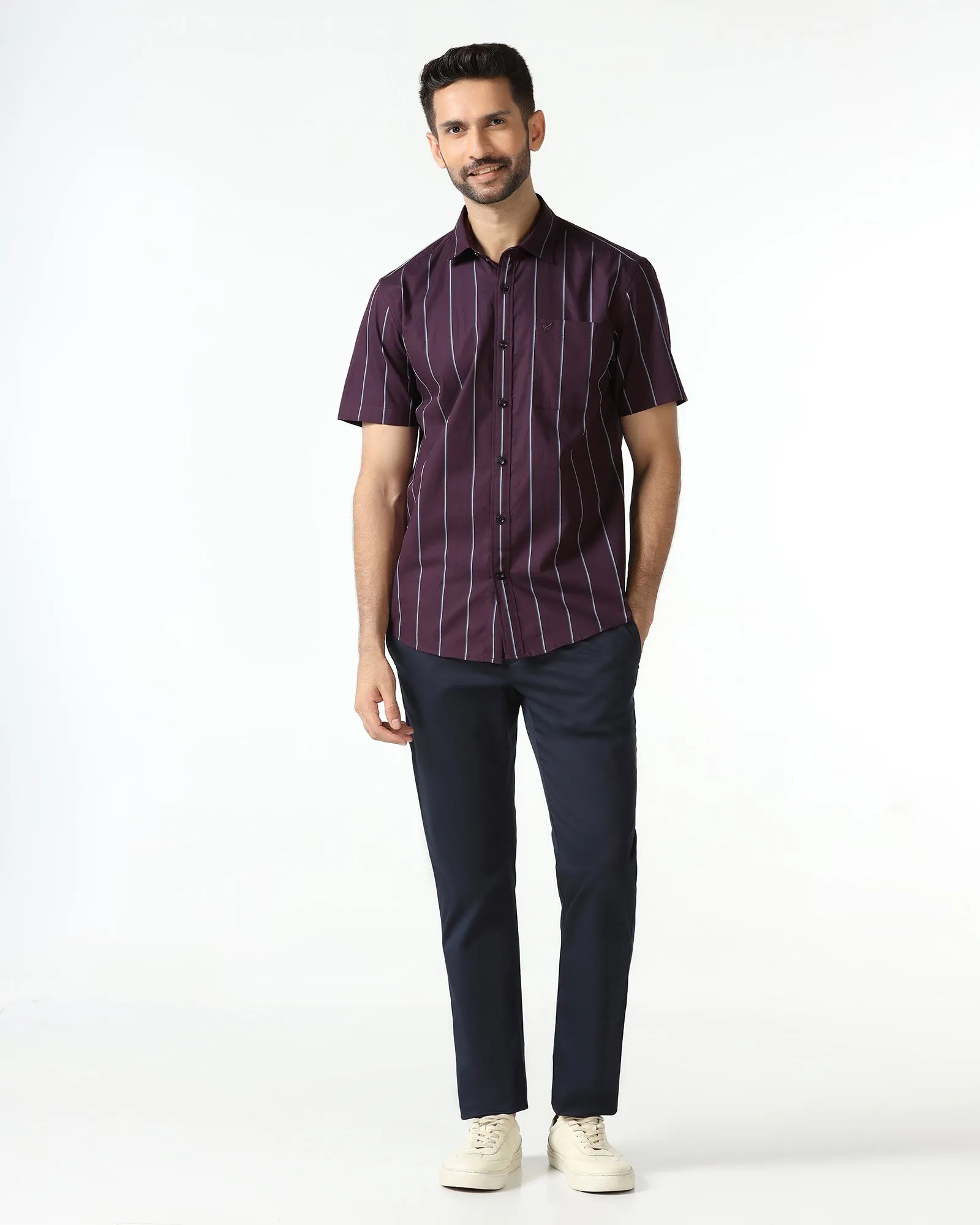 Wine Half Sleeve Stripe Shirt - Huon Eco-friendly