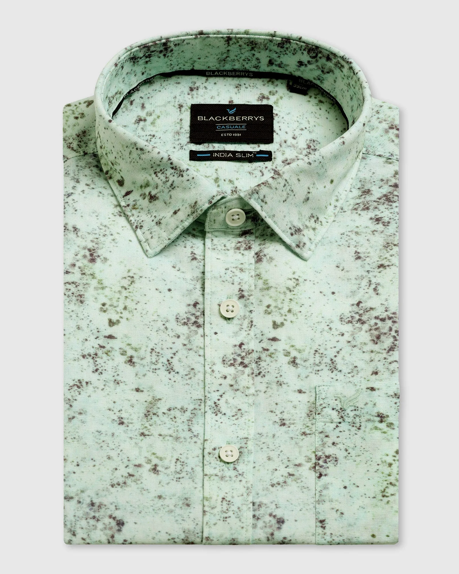 Custom Fit Modern Aesthetic Linen Casual Half Sleeve Grey Printed Shirt - gabin