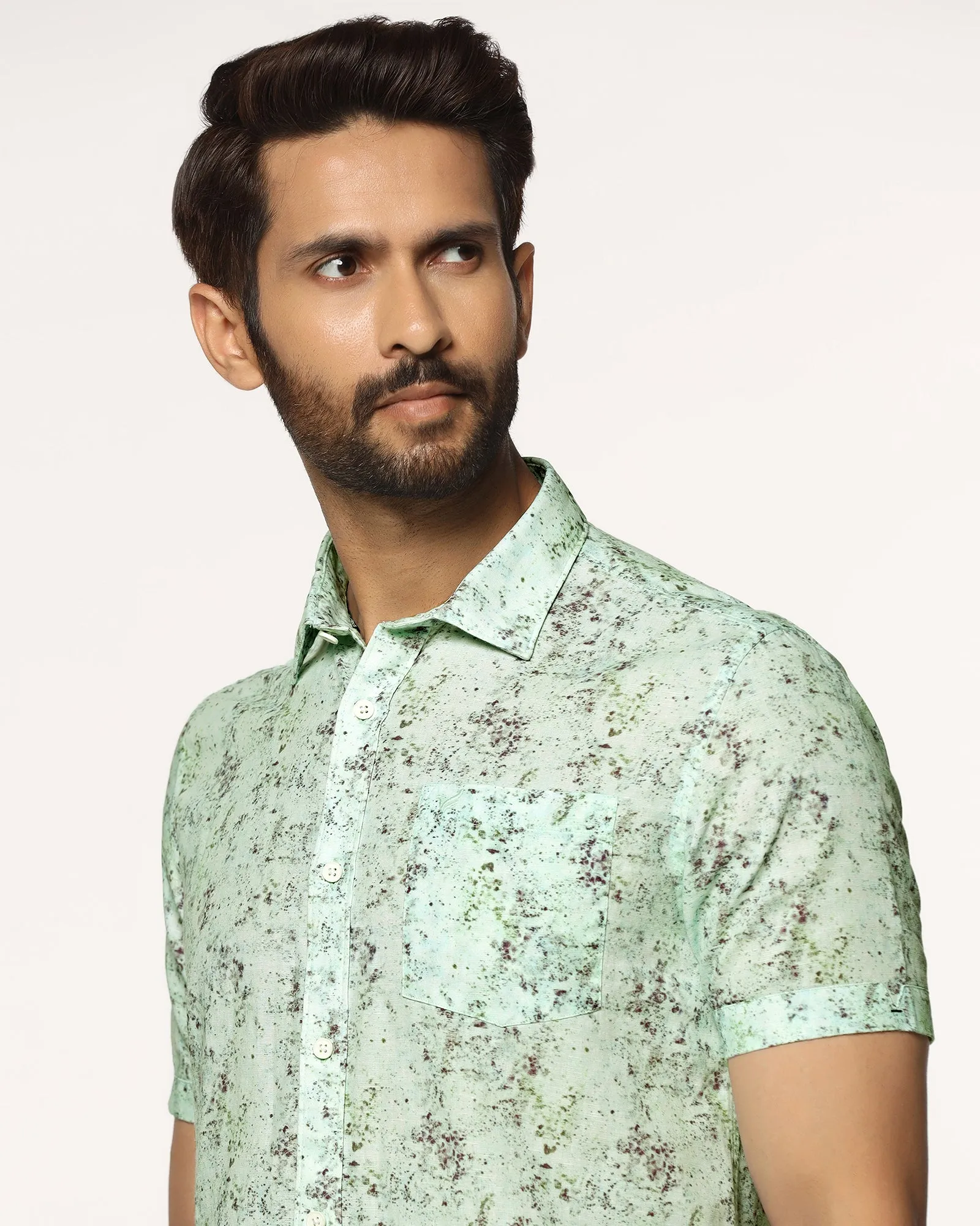 Linen Casual Half Sleeve Grey Printed Shirt - gabin Urban Wear