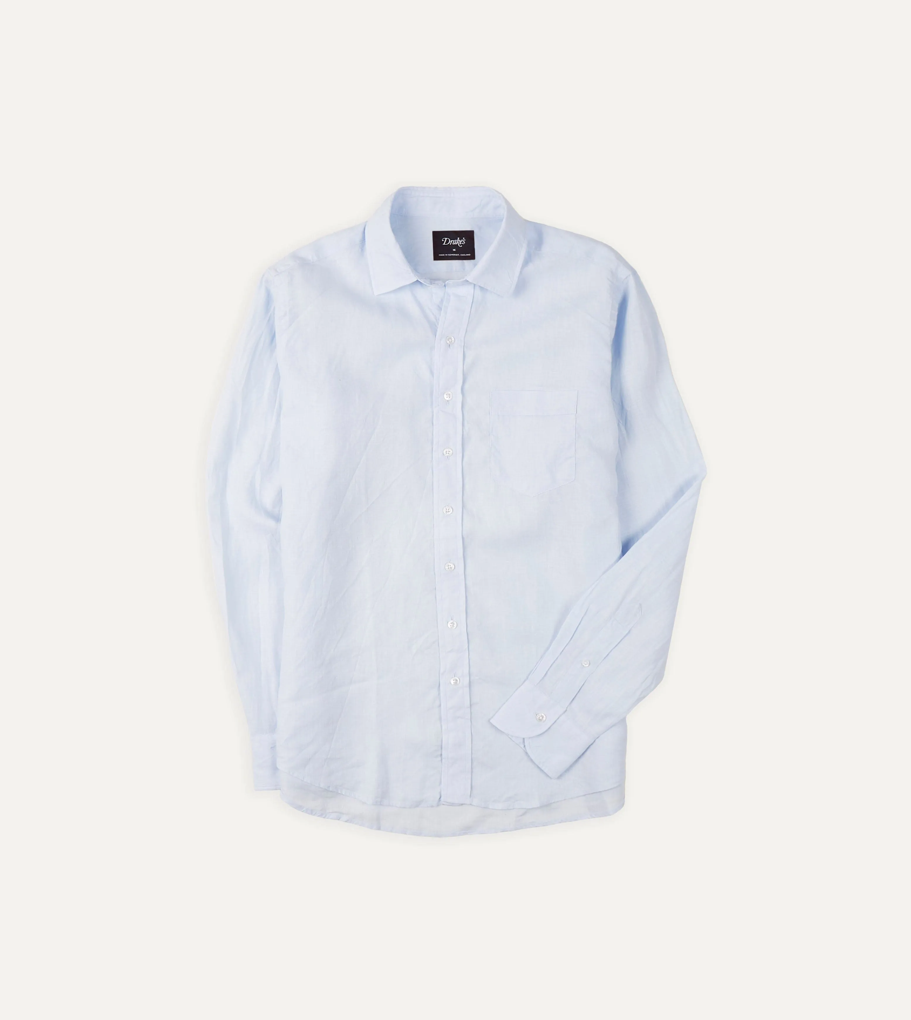 Smooth zipper closure Light Blue Linen Spread Collar Shirt