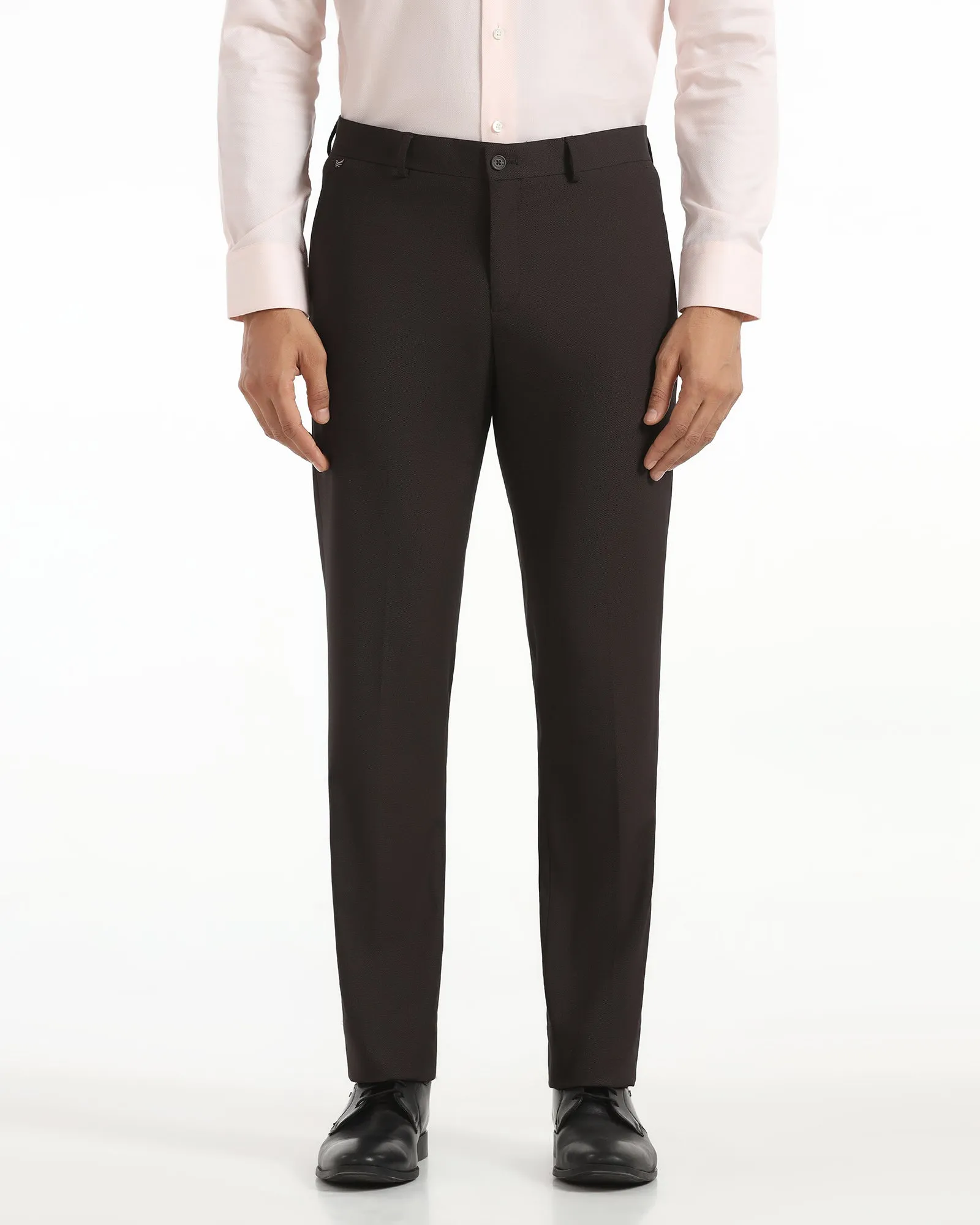 Slim Comfort B-95 Formal Brown Textured Trouser - Campbell Non Slip Waist Grip