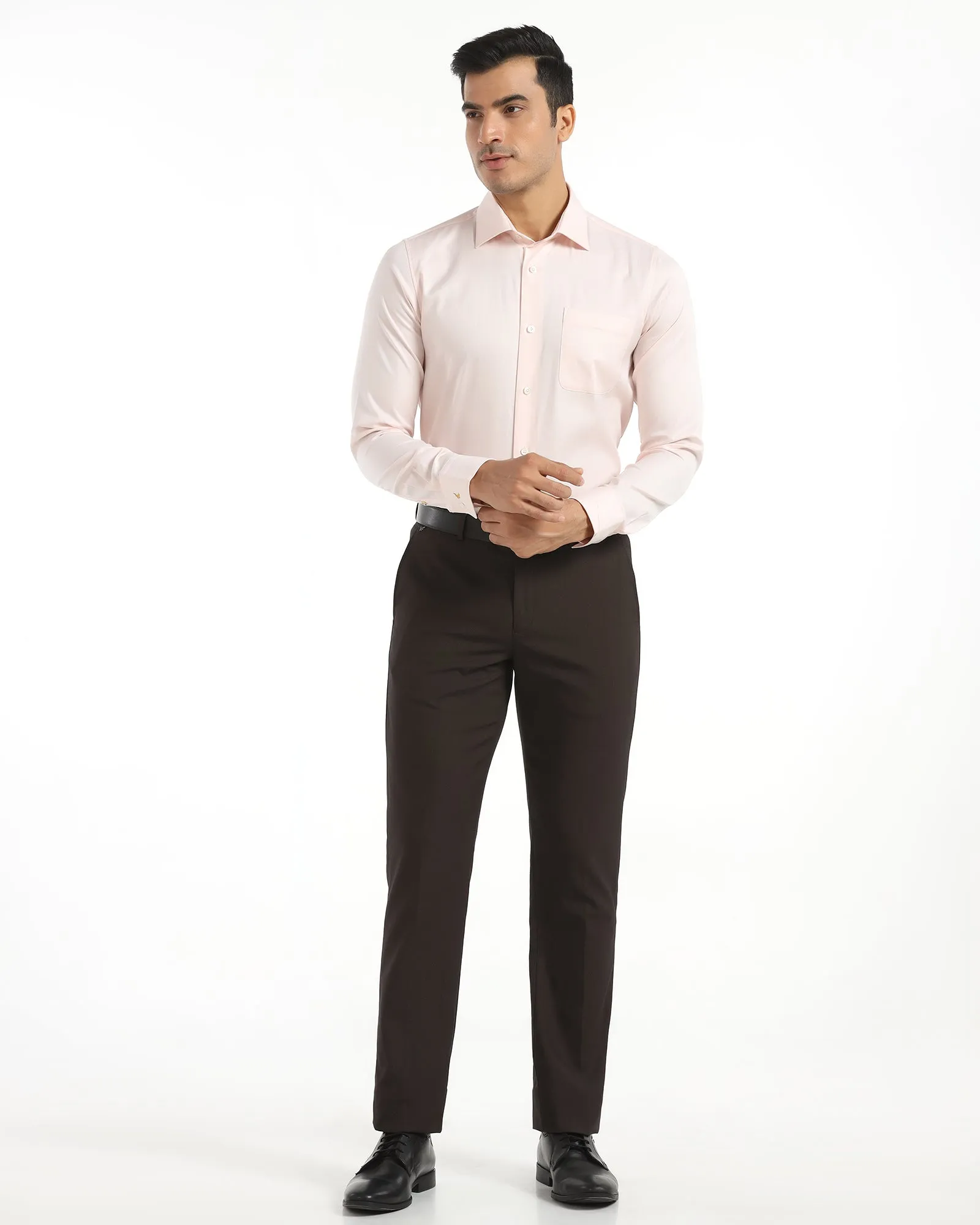 Stylish Waistband Slim Comfort B-95 Formal Brown Textured Trouser - Campbell