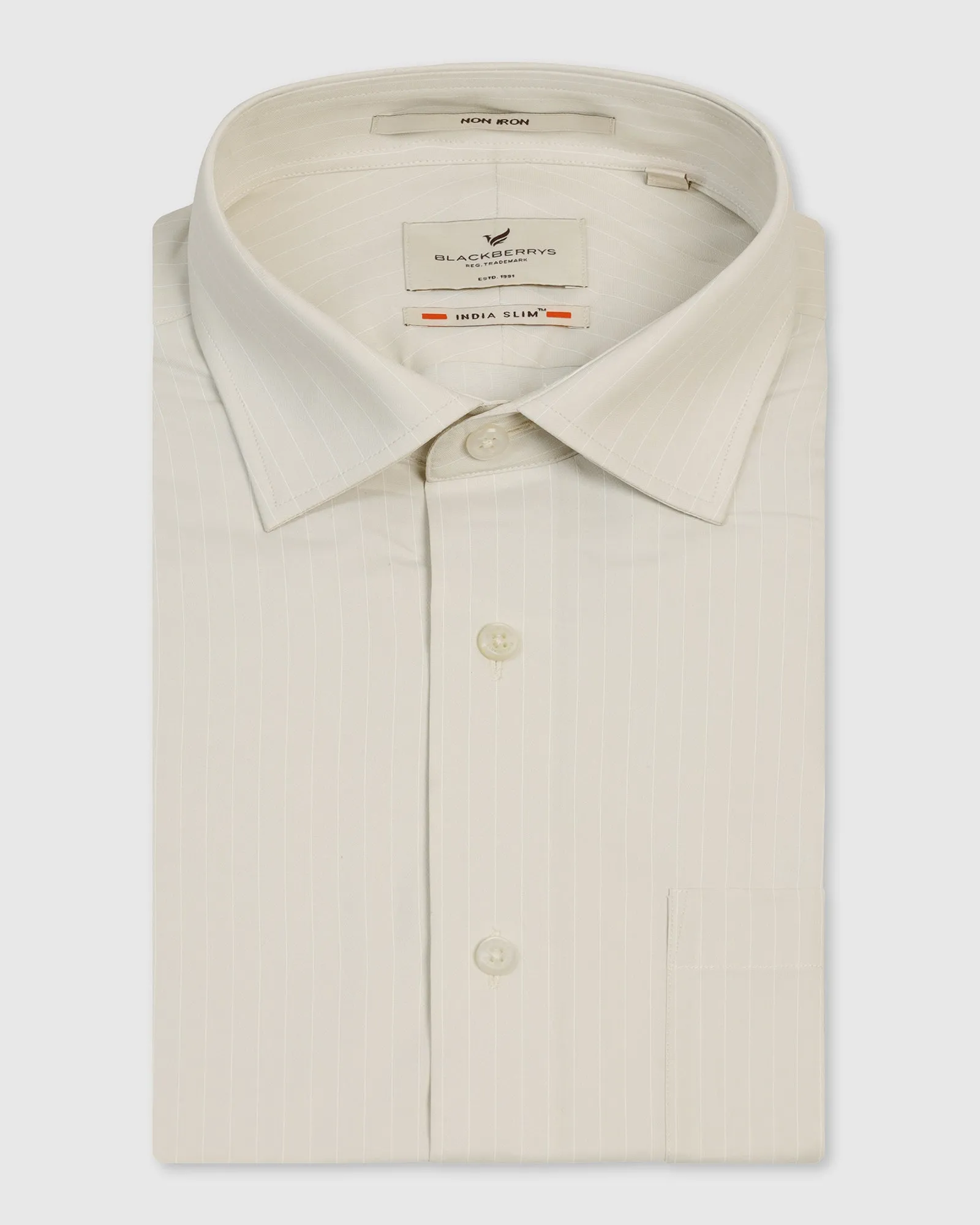 Non Iron Formal Beige Stripe Shirt - Wagon Static Dissipating Fiber Smart Casual