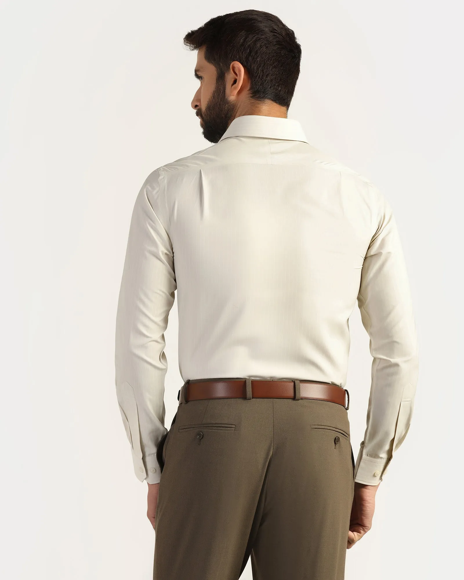 Non Iron Formal Beige Stripe Shirt - Wagon Elegant Finish
