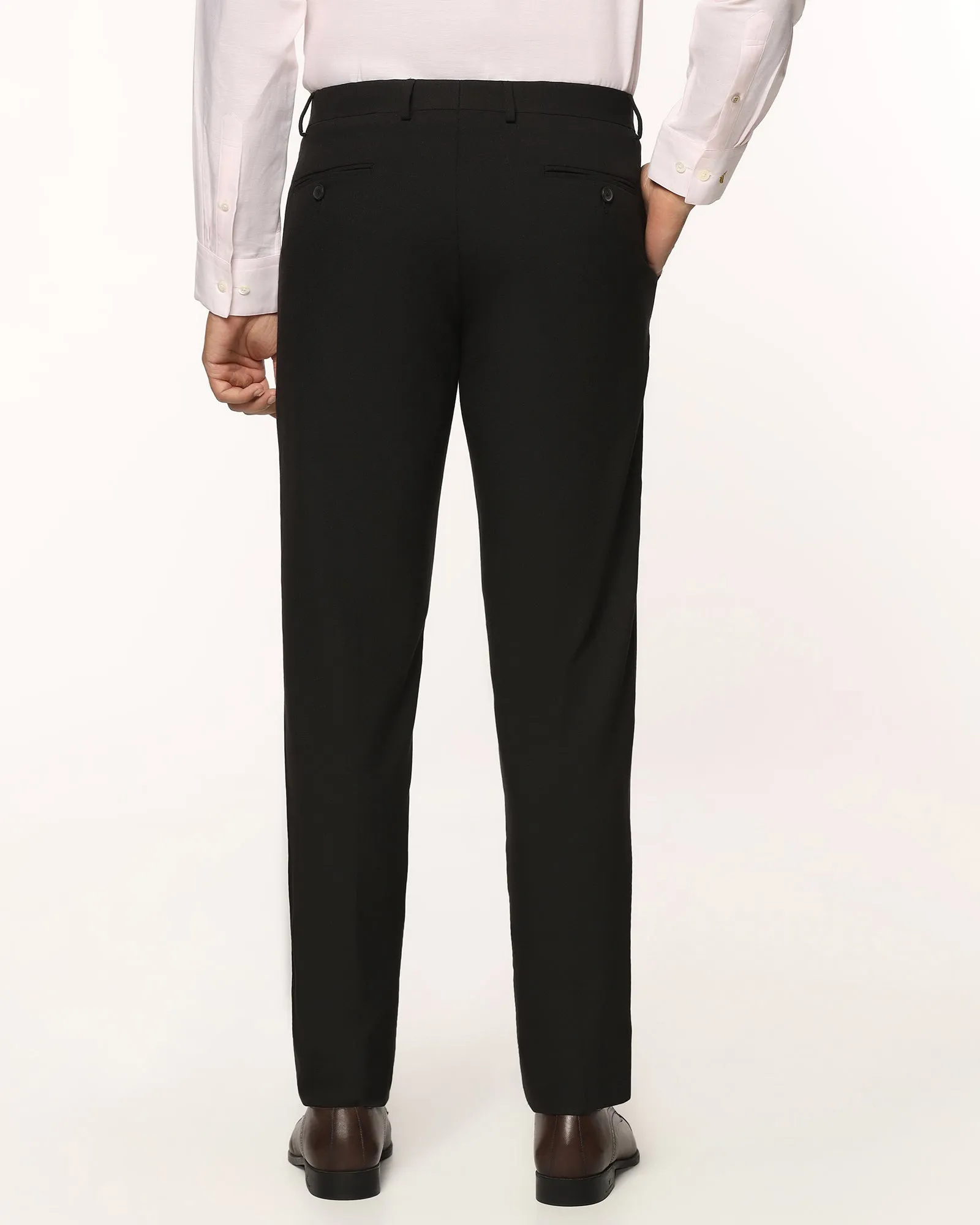 Flared bottom Ultra Soft Slim Fit B-91 Formal Black Textured Trouser - Tumi