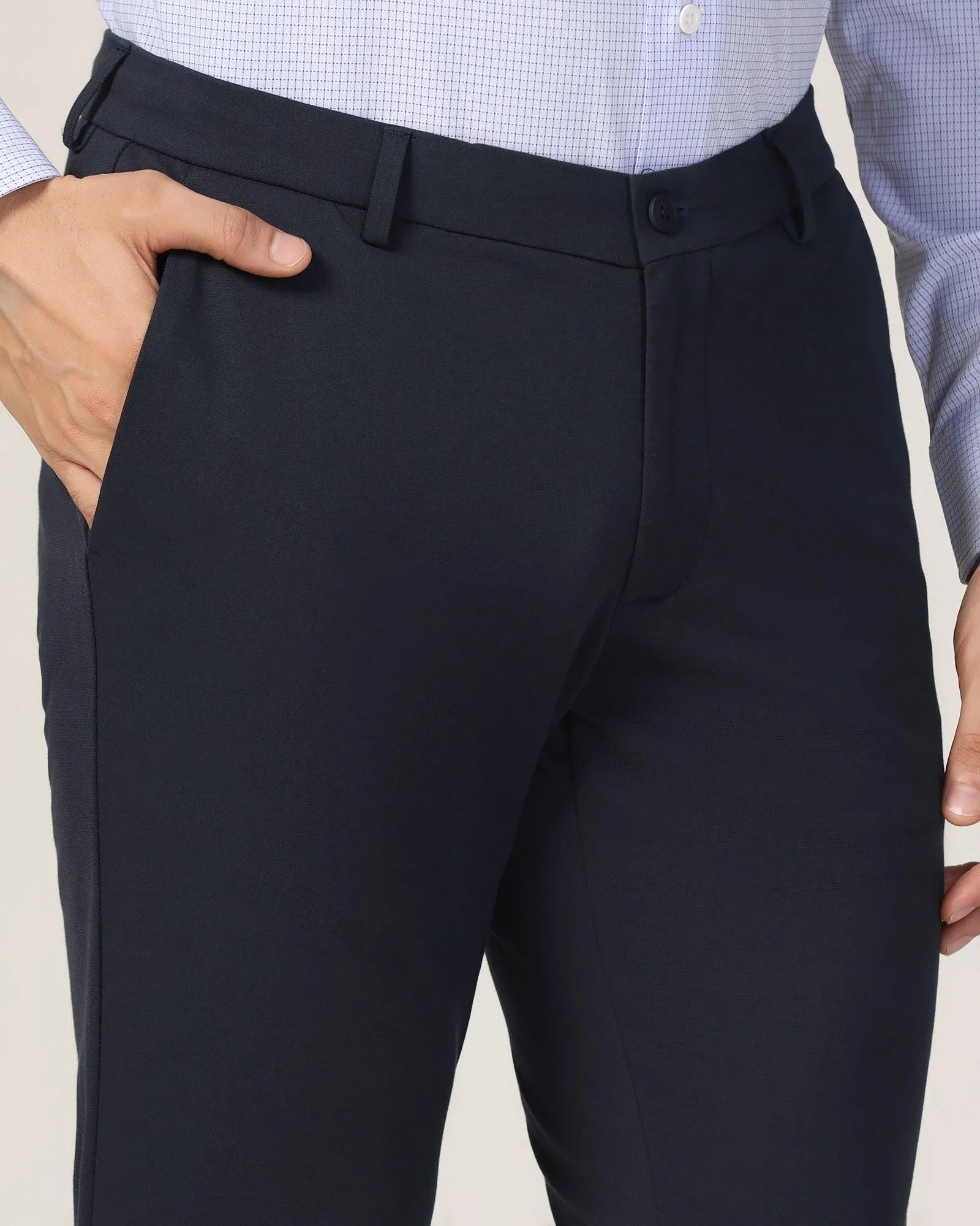 TechPro Slim Fit B-91 Casual Dark Navy Solid Khakis - Ziea RecyclablePackaging Quick Access Zippers