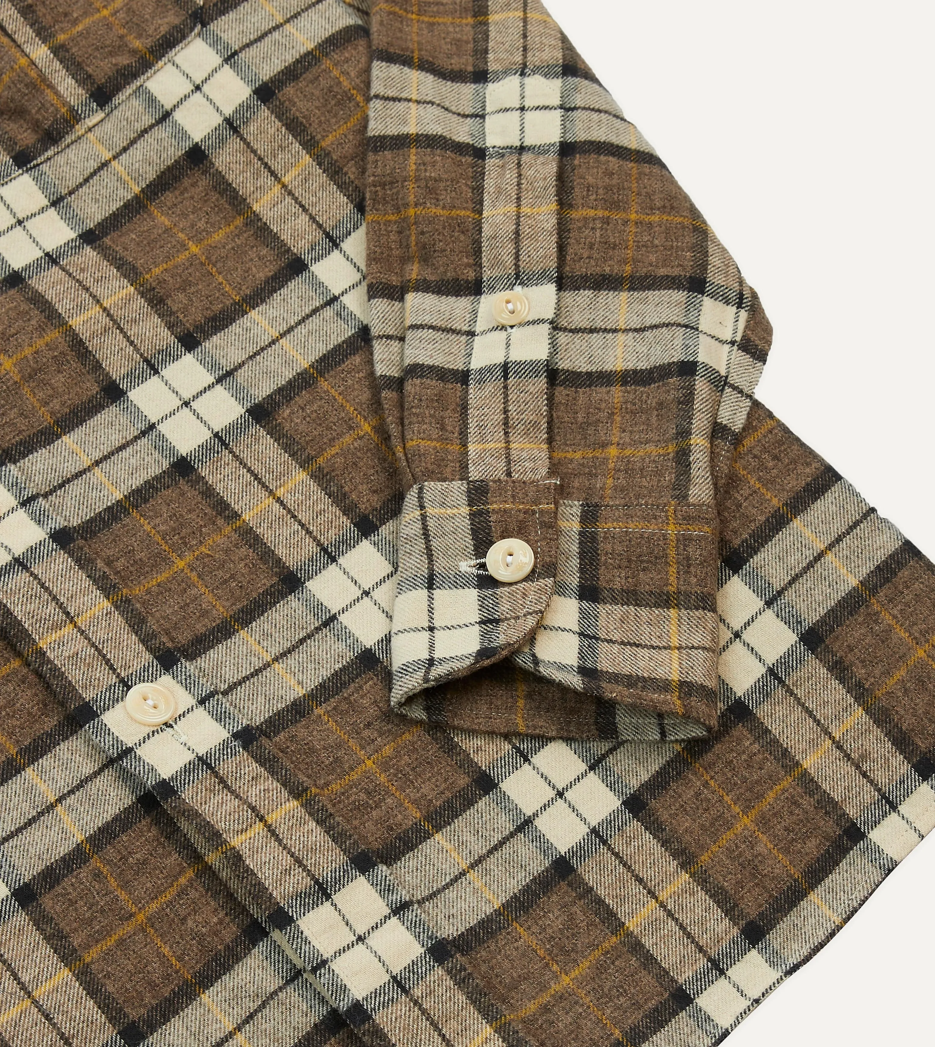 Brown Check Brushed Cotton Two-Pocket Work Shirt Temperature Regulating