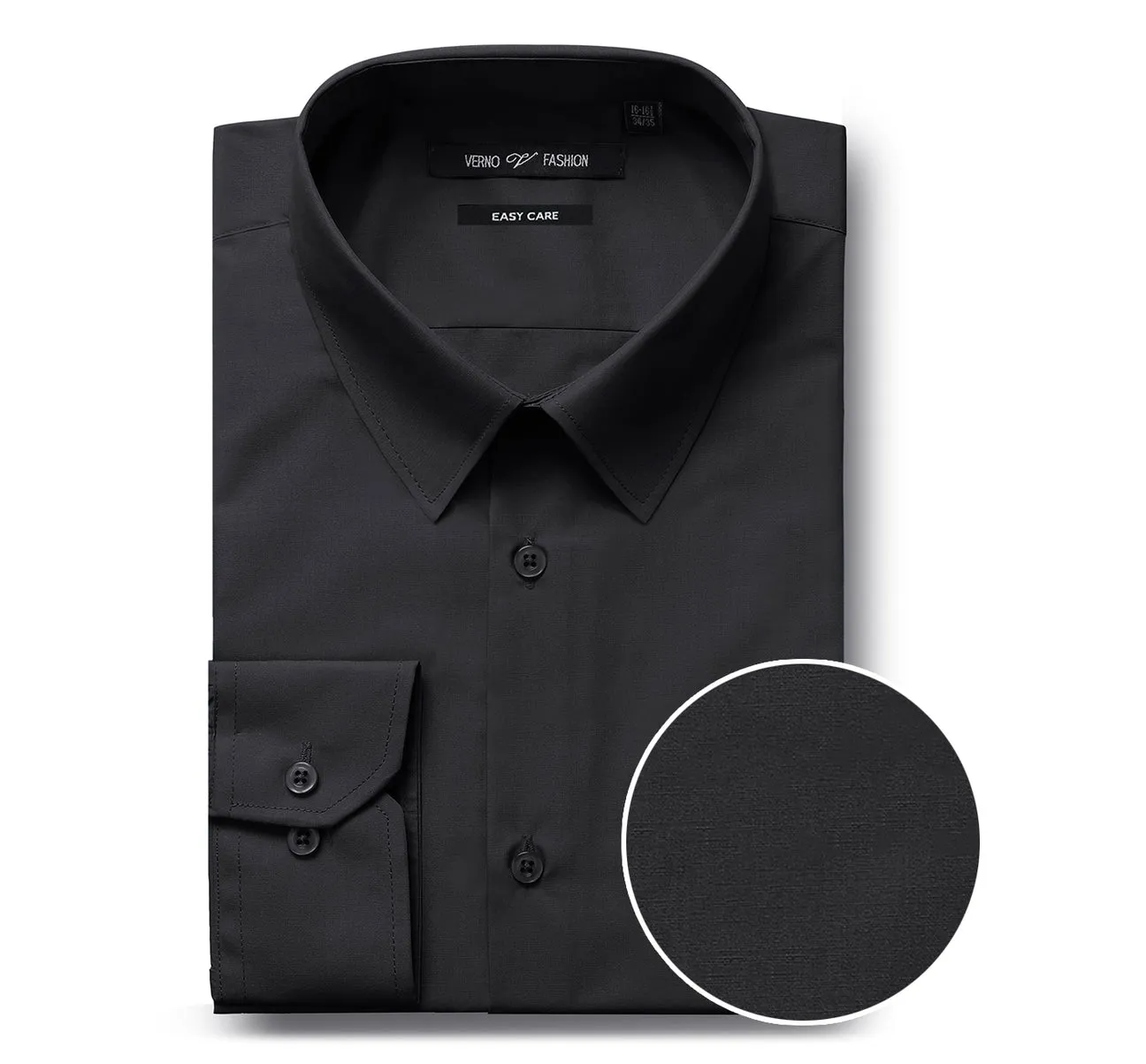 VERNO Black Classic Fit Long Sleeve Travel Easy-Care Cotton Dress Shirt CS0223 Current Style