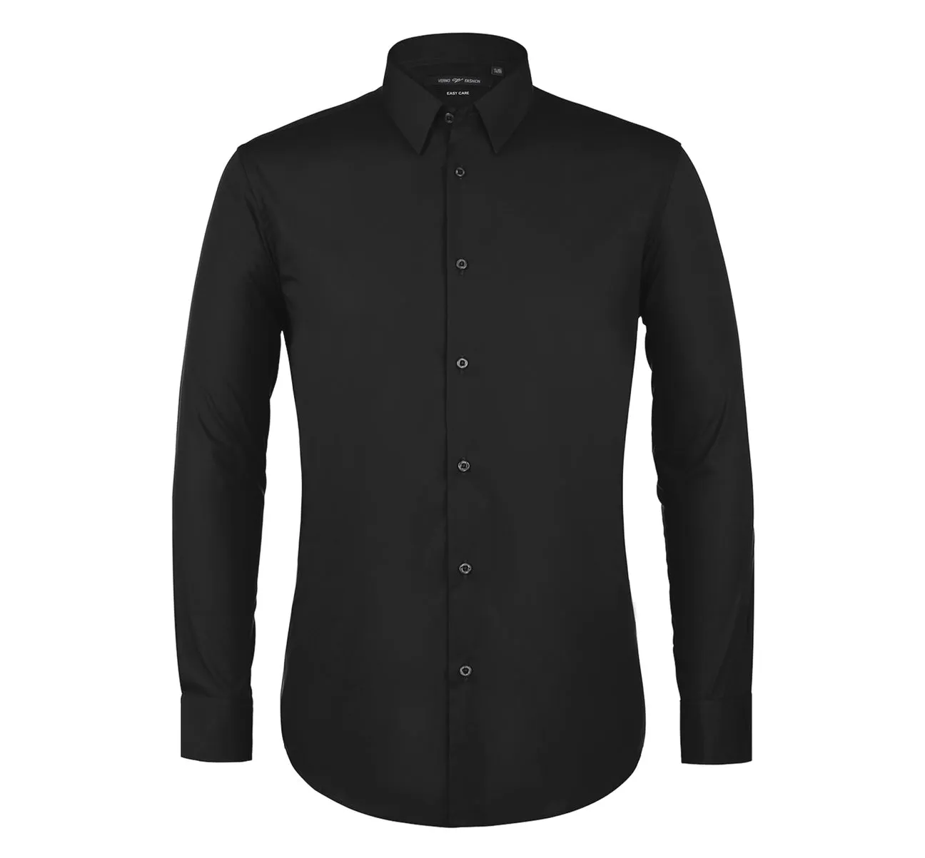 Ruffle Edge VERNO Black Classic Fit Long Sleeve Travel Easy-Care Cotton Dress Shirt CS0223
