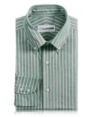 White Stripes On Fern Green Oxford Shirt Polo Style