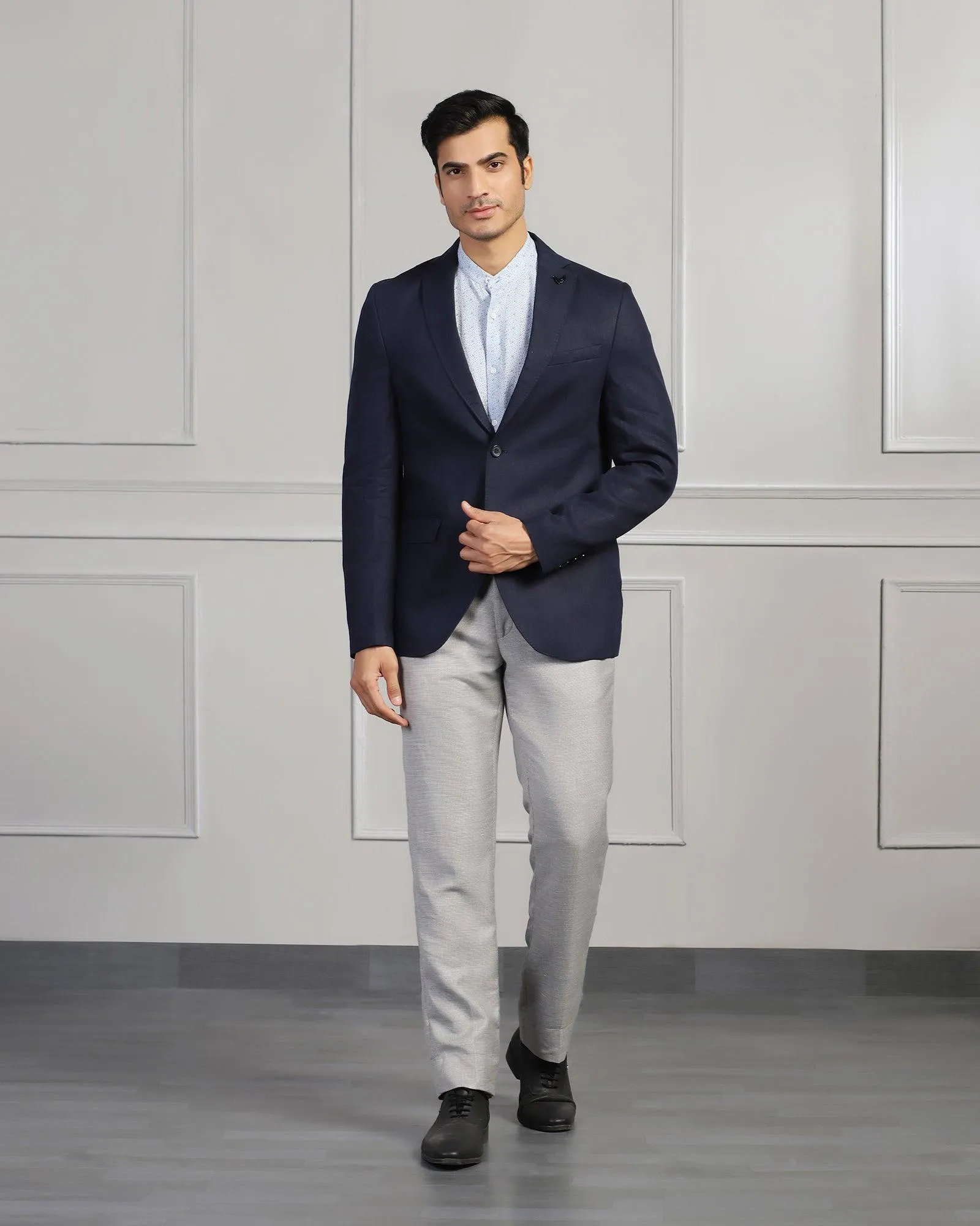 Linen Formal Navy Solid Blazer - Jonah Taped Neckline
