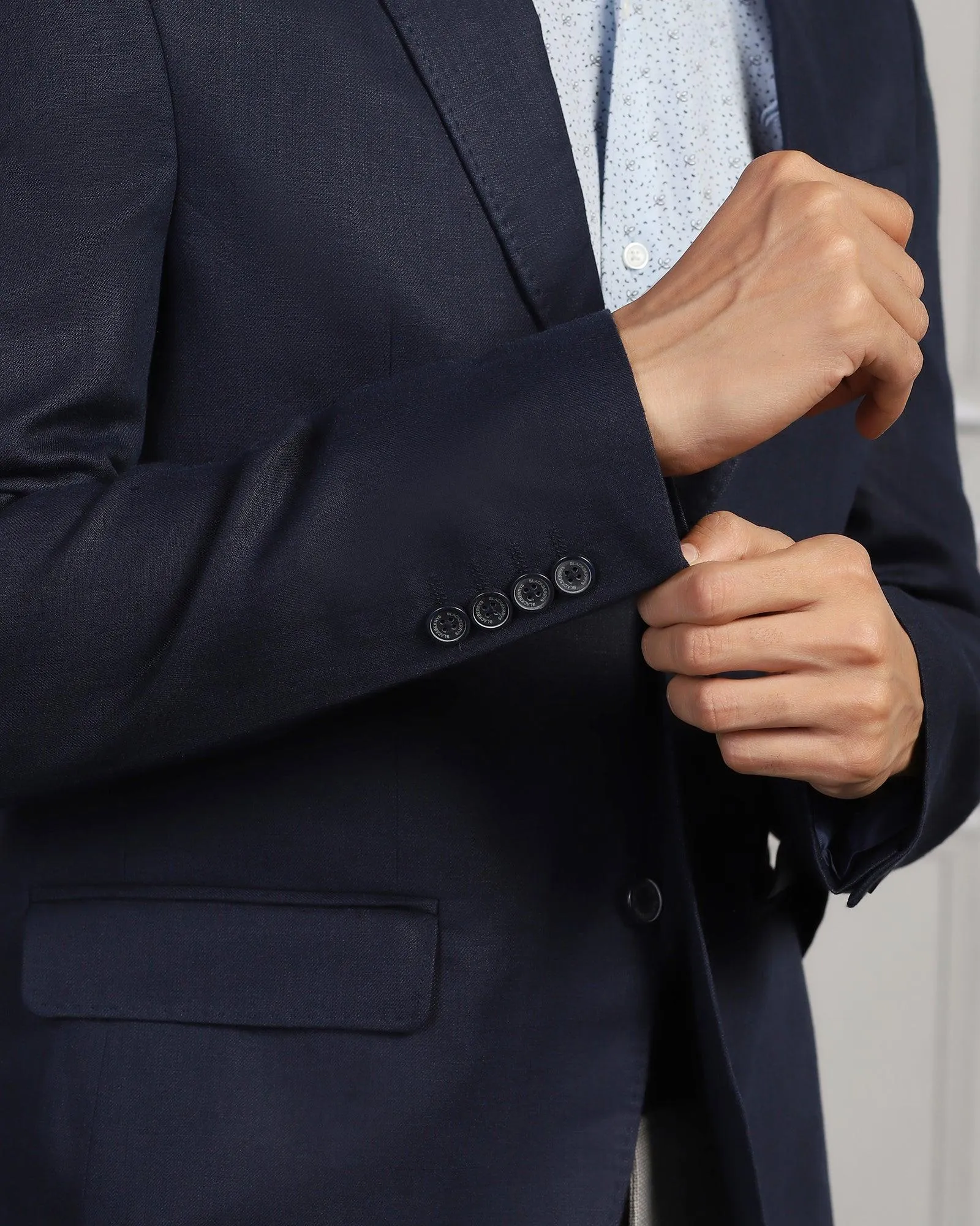 Linen Formal Navy Solid Blazer - Jonah Compression Fit Technology