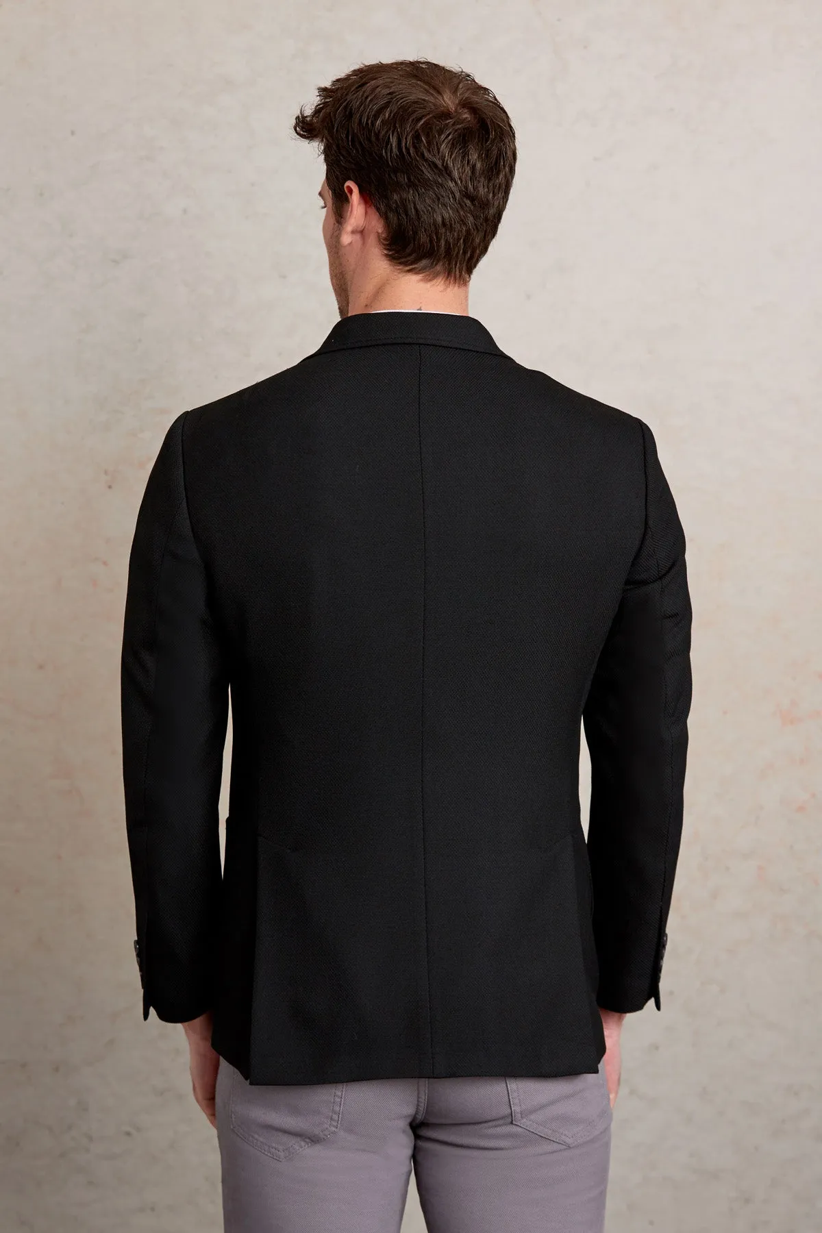 Flex Fit Fabric Slim Fit Notch Lapel Black Casual Blazer