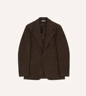 Recycled Polyester Blend Brown Houndstooth Check Tweed Blazer