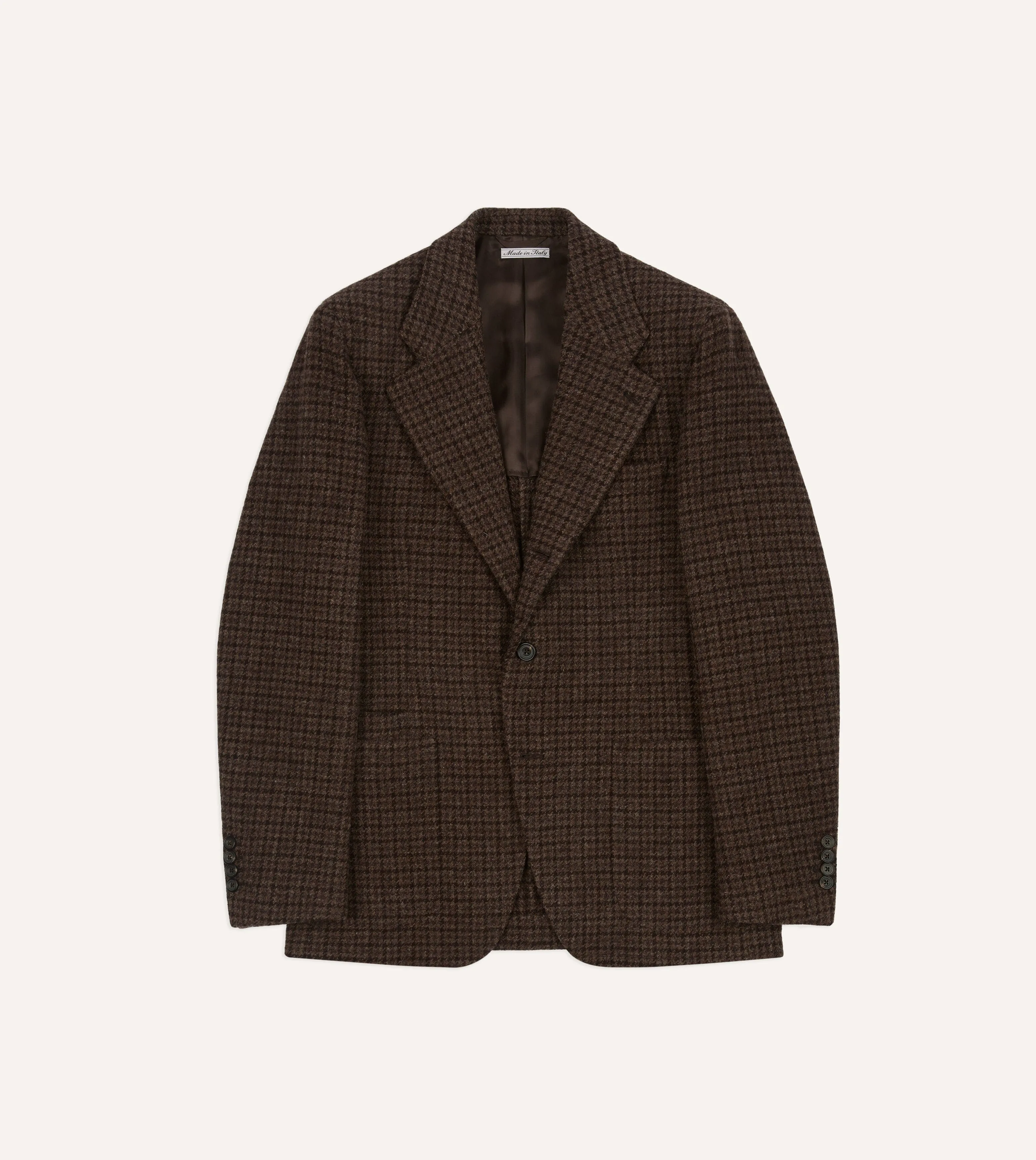 Recycled Polyester Blend Brown Houndstooth Check Tweed Blazer