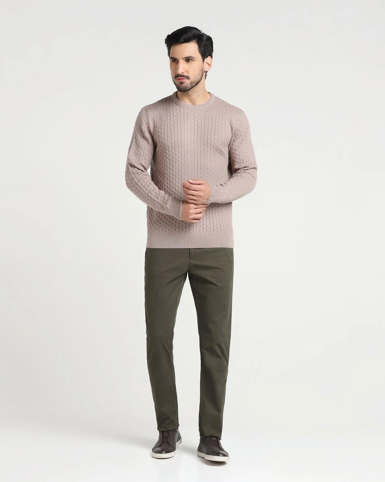 Simple and Cozy Slim Comfort B-95 Casual Dark Olive Solid Khakis - Lab