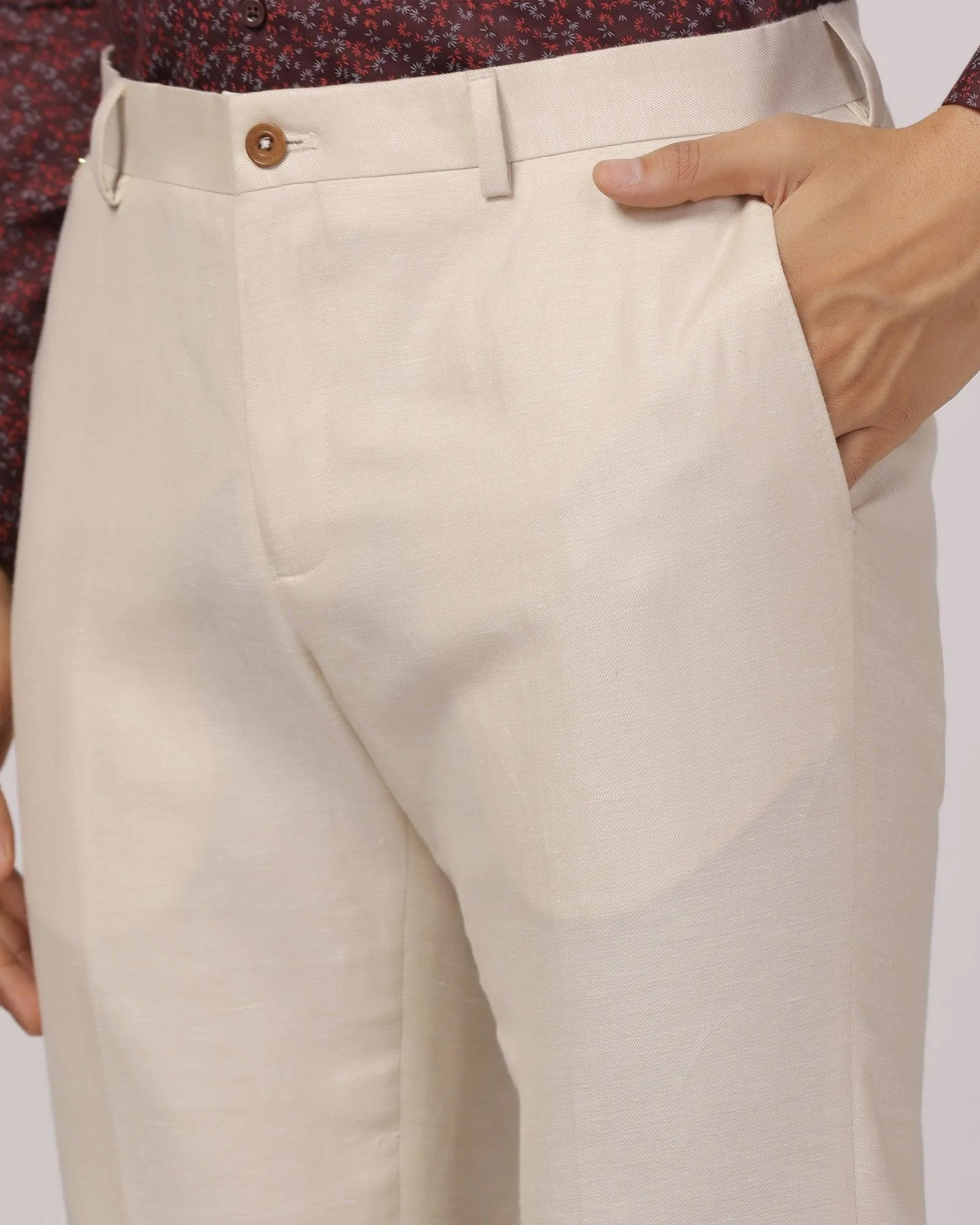 Luxe Linen Slim Comfort B-95 Formal Beige Solid Trouser - Platina Chill Wear