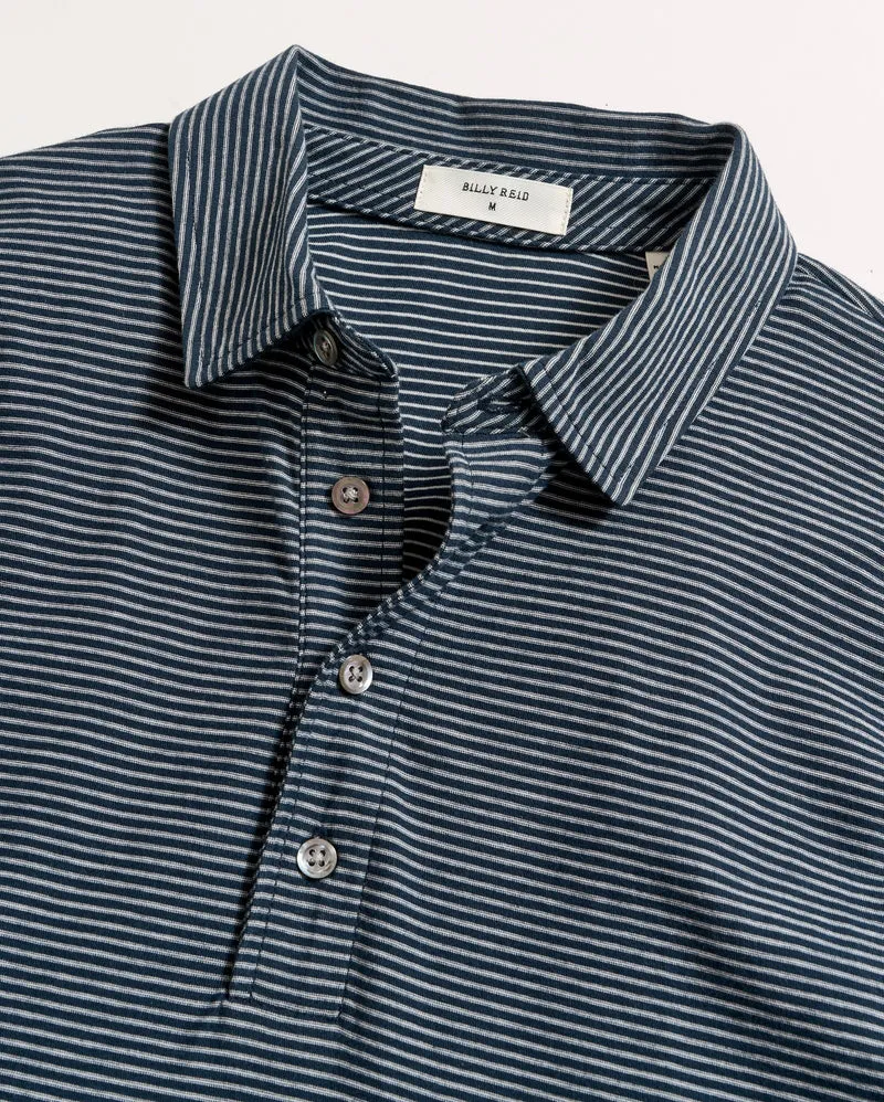 Stripe Pensacola Polo - Carbon Blue/Silver simple design