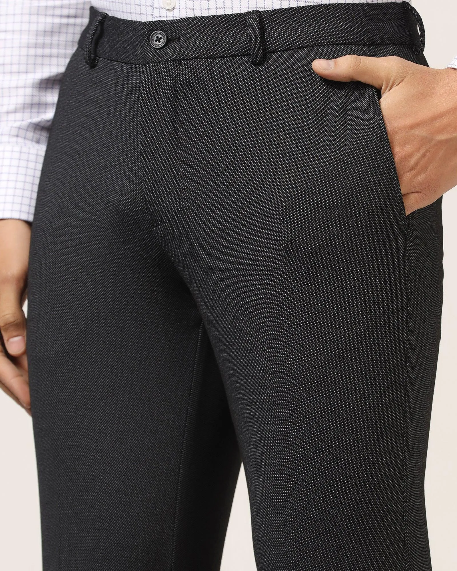 Soft and Stretchy Slim Fit B-91 Formal Black Textured Trouser - Ace