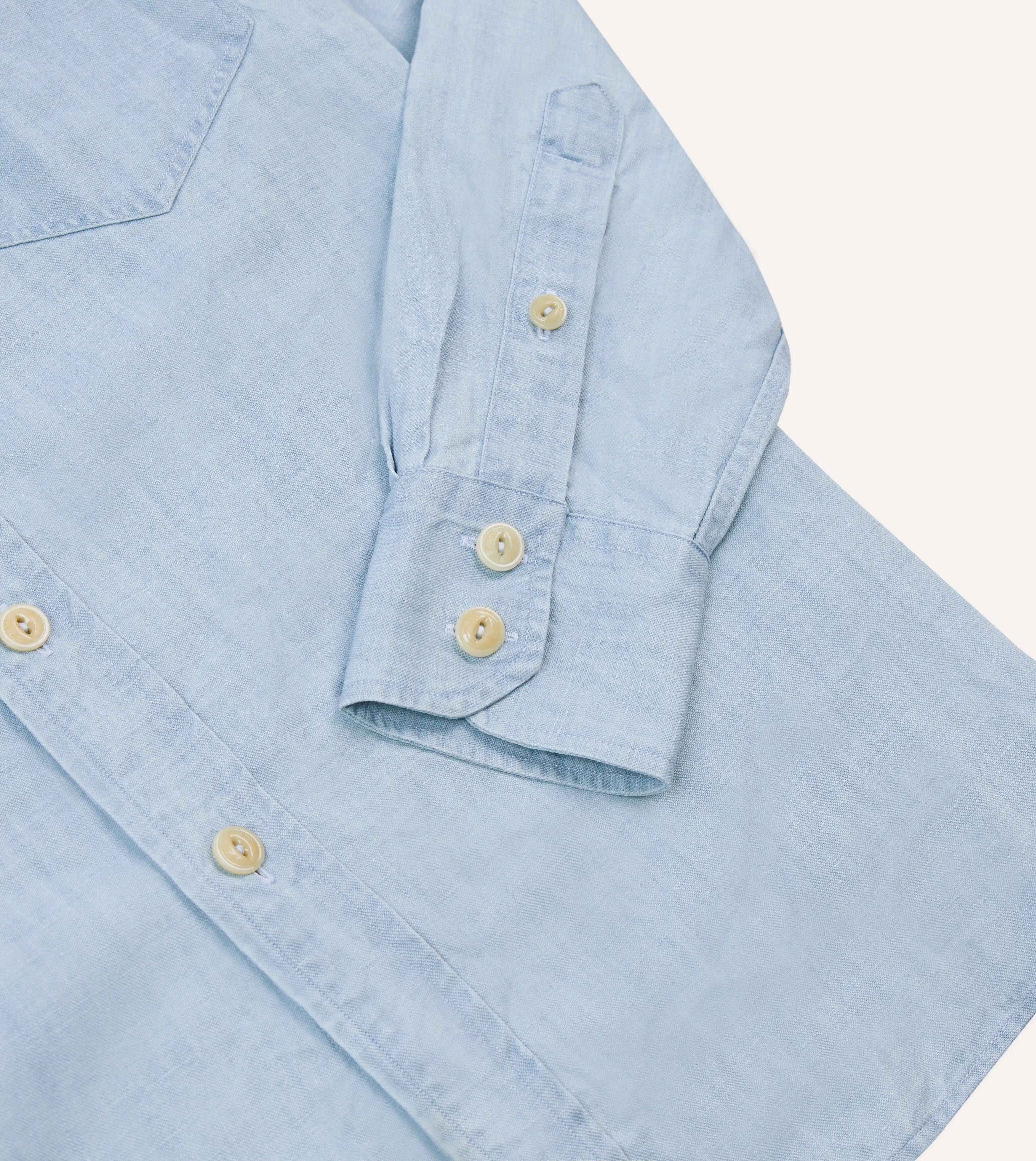 Runway Inspired Bleach Wash Cotton-Linen Long Point Collar Work Shirt