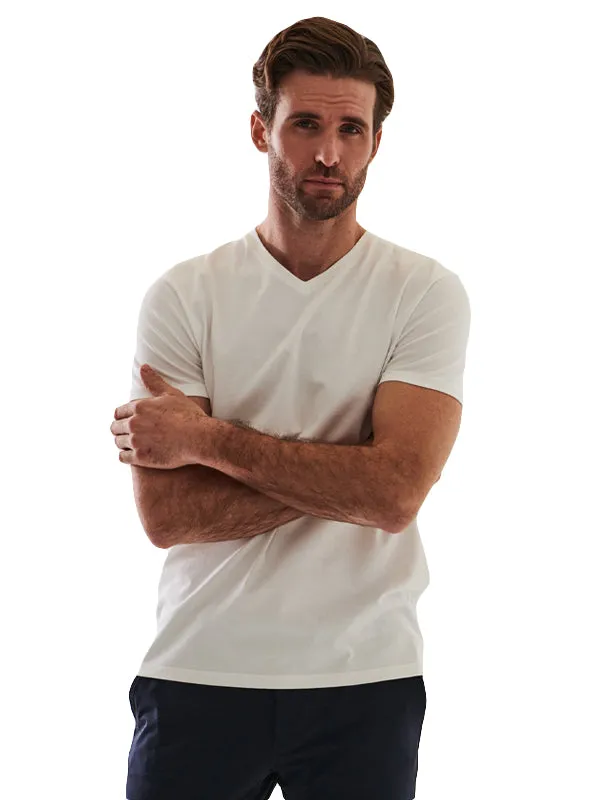 Iconic Pima Cotton Stretch V-Neck Tee Shirt - White Fun and Comfortable