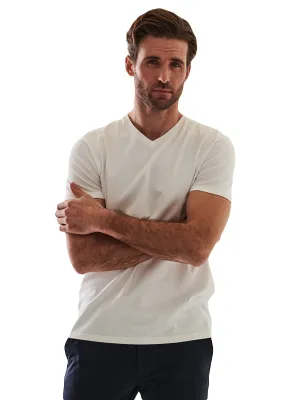 Iconic Pima Cotton Stretch V-Neck Tee Shirt - White Fun and Comfortable