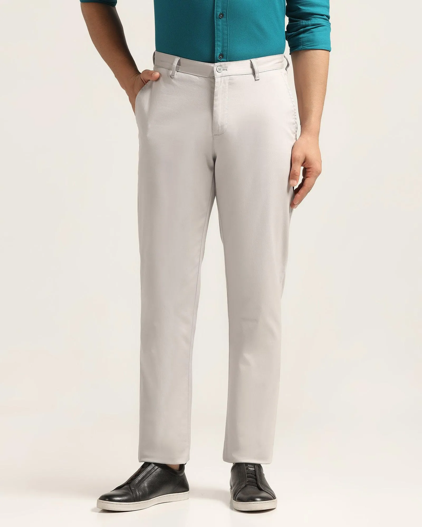 Straight B-90 Casual Grey Textured Khakis - Kros All Around Fit Elastic waist