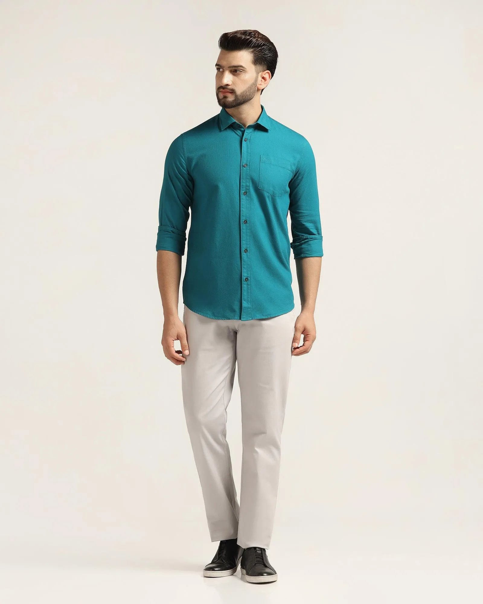 Straight B-90 Casual Grey Textured Khakis - Kros Comfortable Fabric Perfectly Relaxed