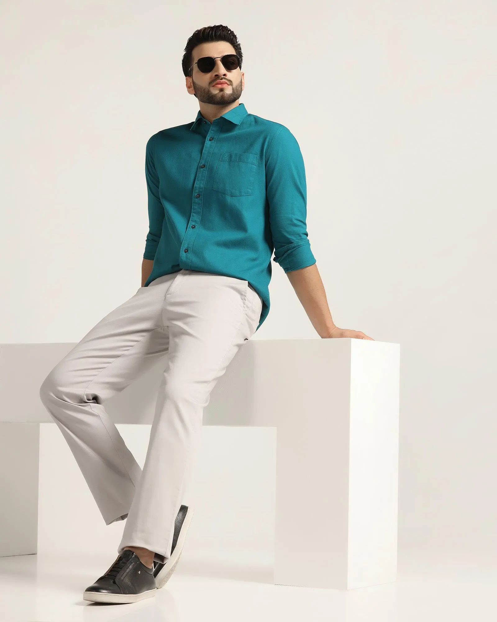 Reinforced Stress Points Straight B-90 Casual Grey Textured Khakis - Kros