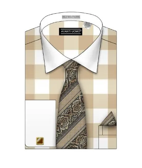 Friends Meetup Bold Print AVANTI UOMO PASTEL COLOR BIG CHECK PATTERN DS3824P2 BEIGE