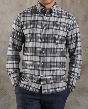 Dark Gull Grey Navy Plaid Flannel Shirt Pure Fit