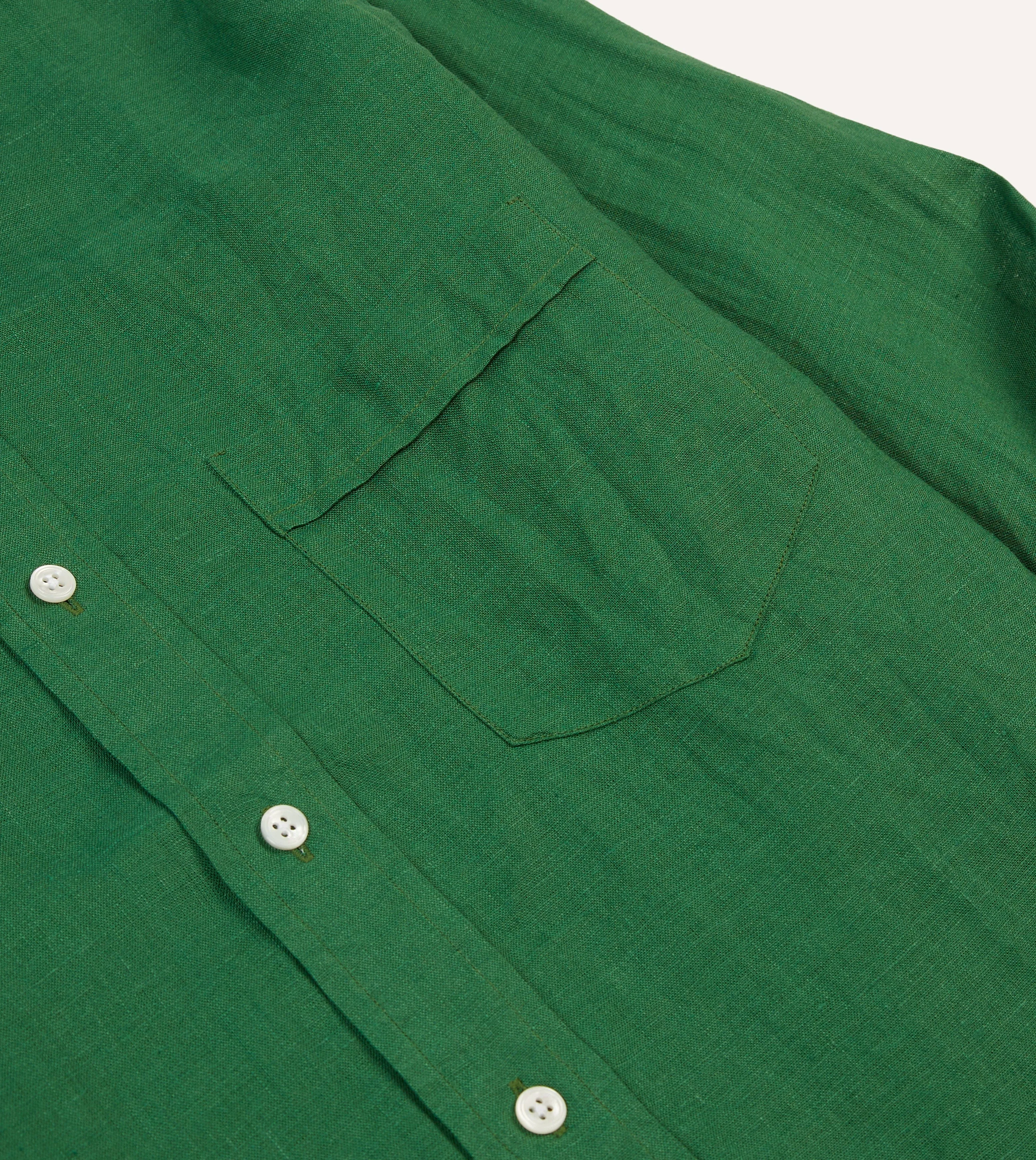 Button Down Design wrinkle free Forest Green Linen Spread Collar Shirt