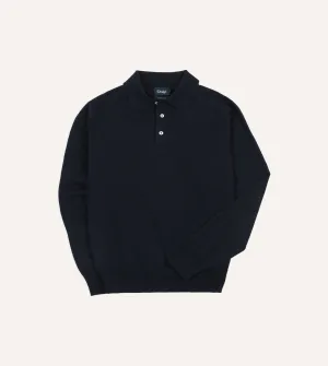 casual fun mesh ventilation Navy Alpaca Wool Knitted Polo