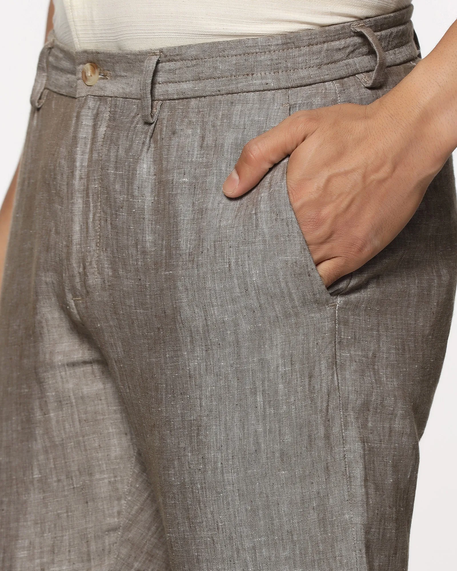 Linen Slim Comfort B-95 Casual Mouse Solid Khakis - Chales Bold Waistband