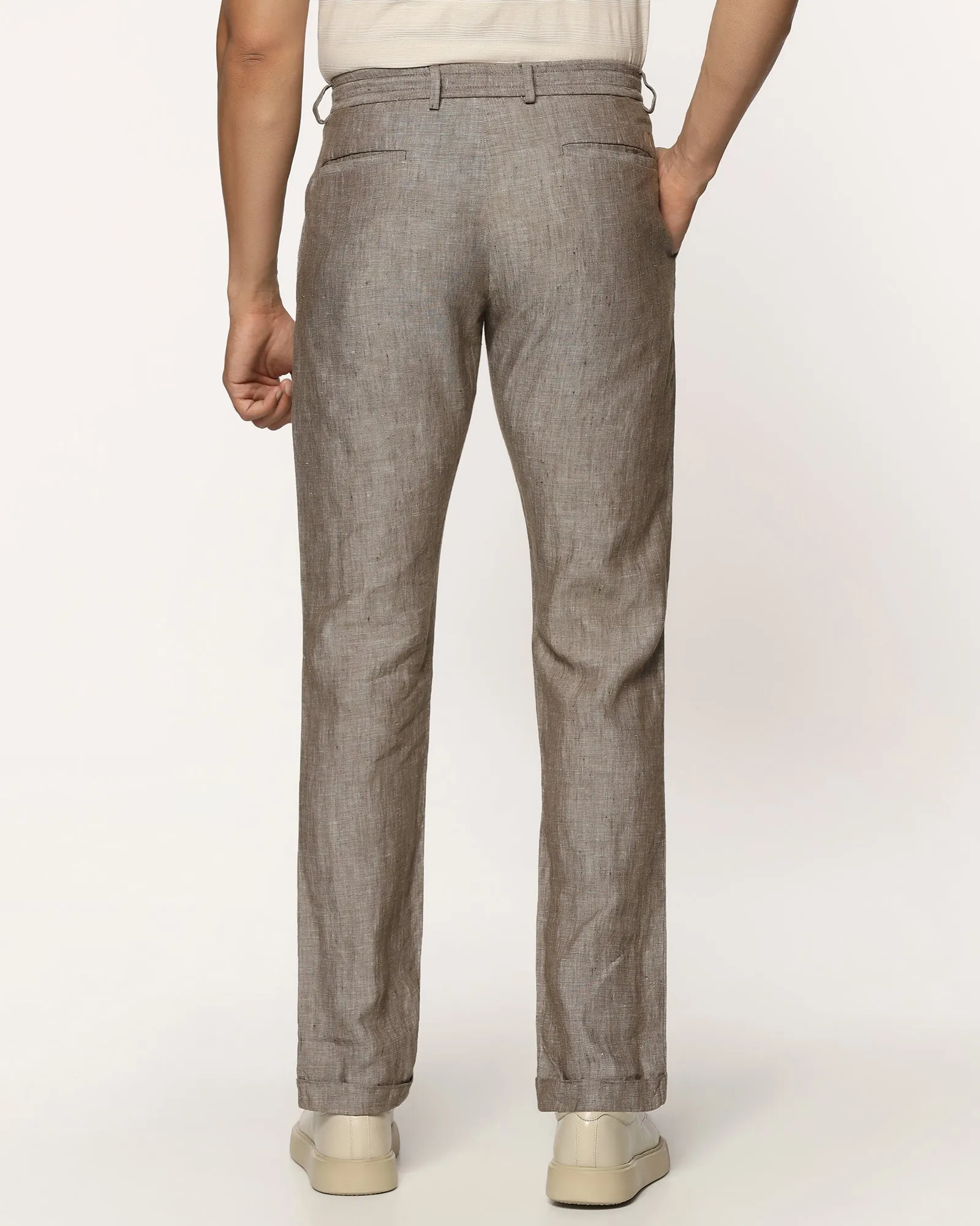 Casual Performance Fit Detachable belt Linen Slim Comfort B-95 Casual Mouse Solid Khakis - Chales