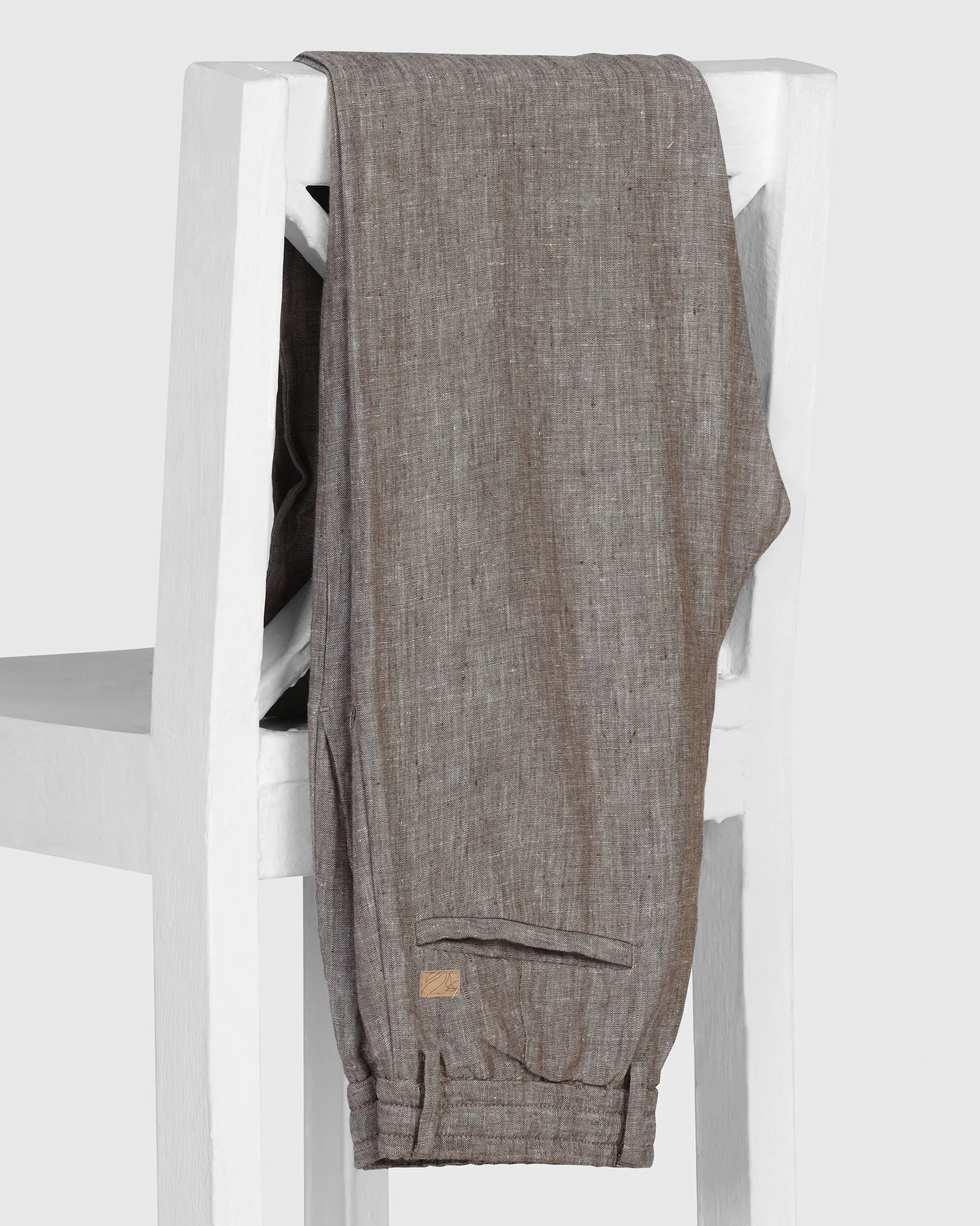 Linen Slim Comfort B-95 Casual Mouse Solid Khakis - Chales ErgonomicStitching