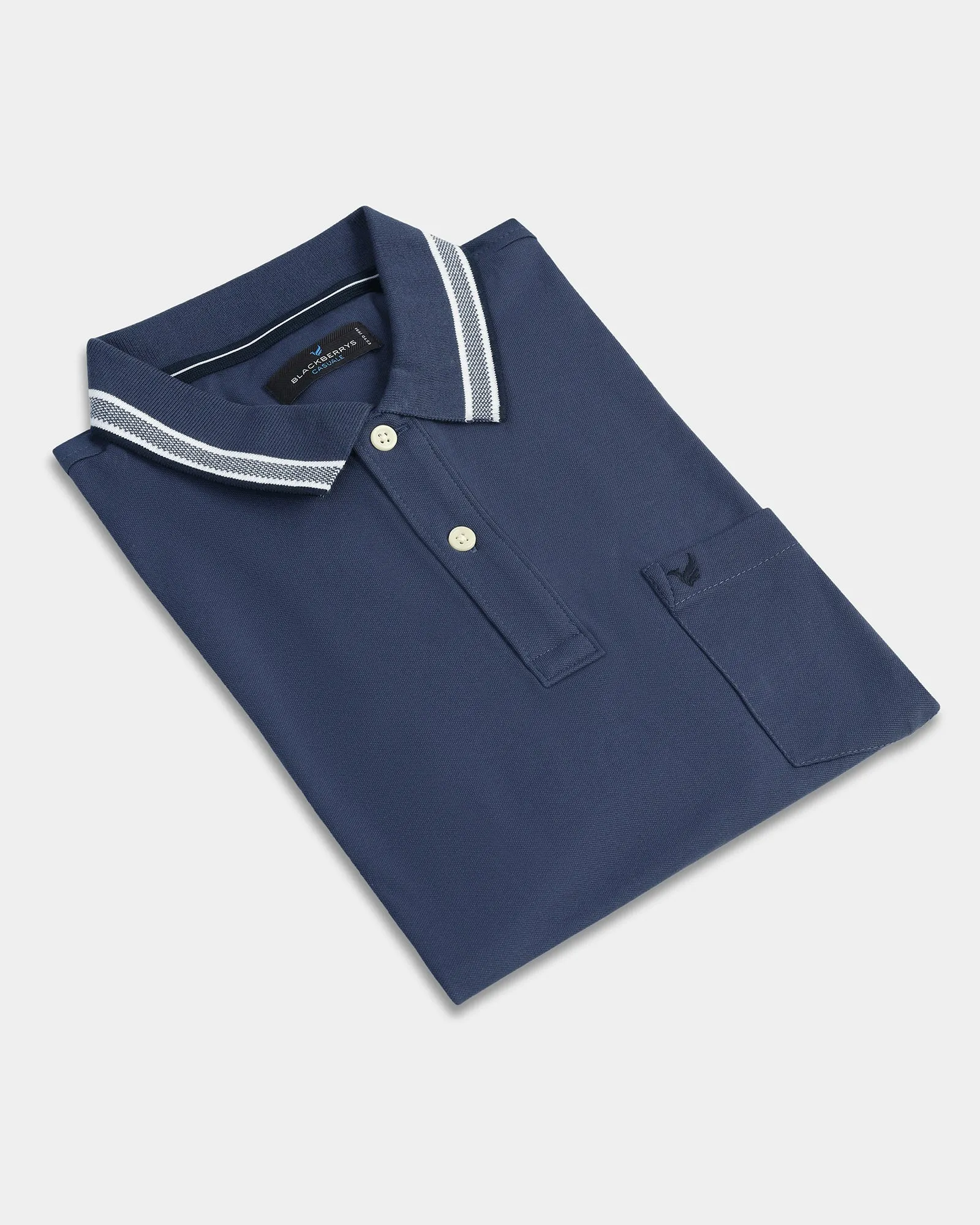 Stylish Detail Weekend Casual Mid Blue Solid Polo - Taurus