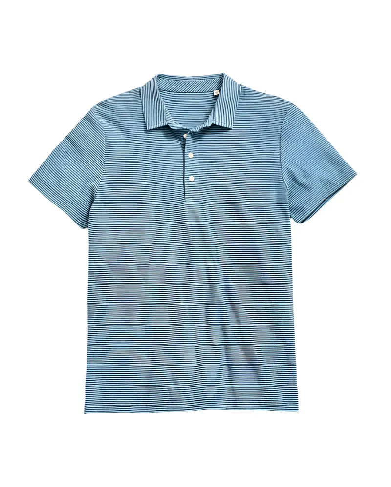 Vintage Soul Striped Pensacola Polo - Steel Blue/Carbon Blue