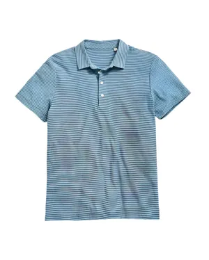 Love Glow WrinkleFreeTexture Striped Pensacola Polo - Steel Blue/Carbon Blue
