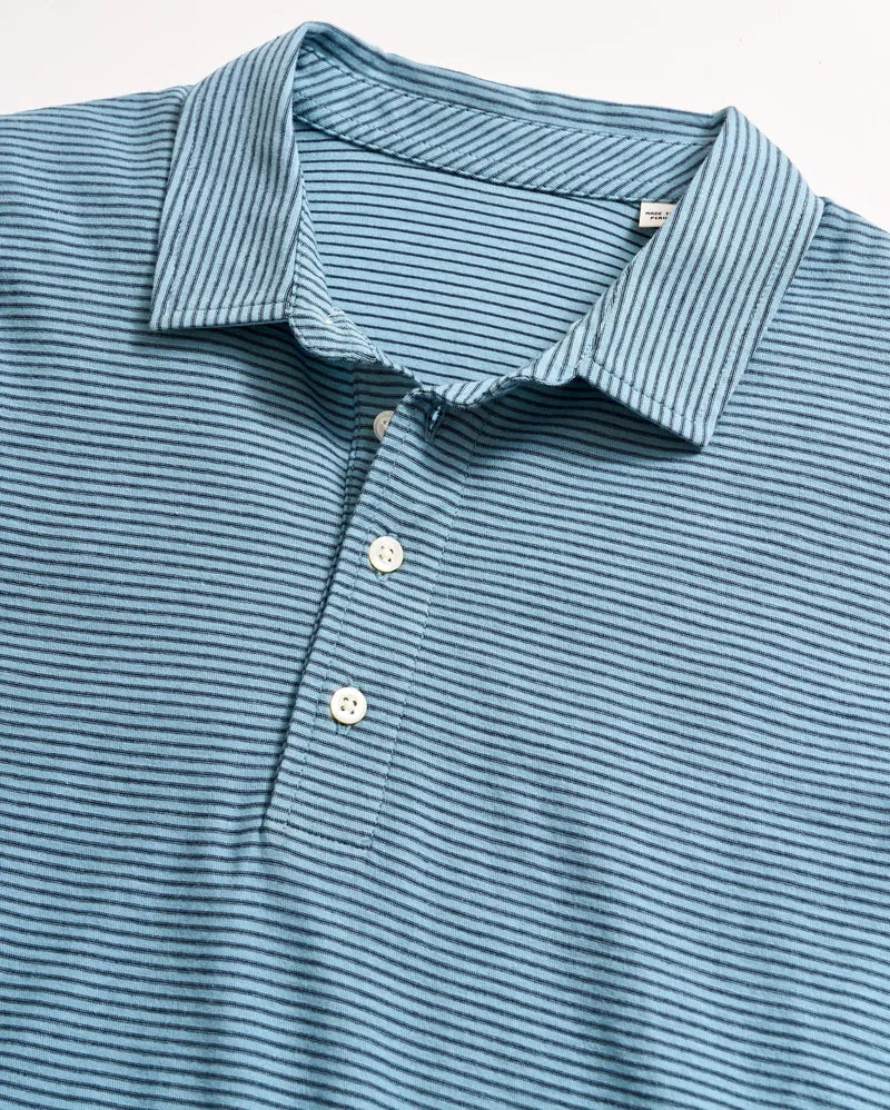 Focus Mood Striped Pensacola Polo - Steel Blue/Carbon Blue