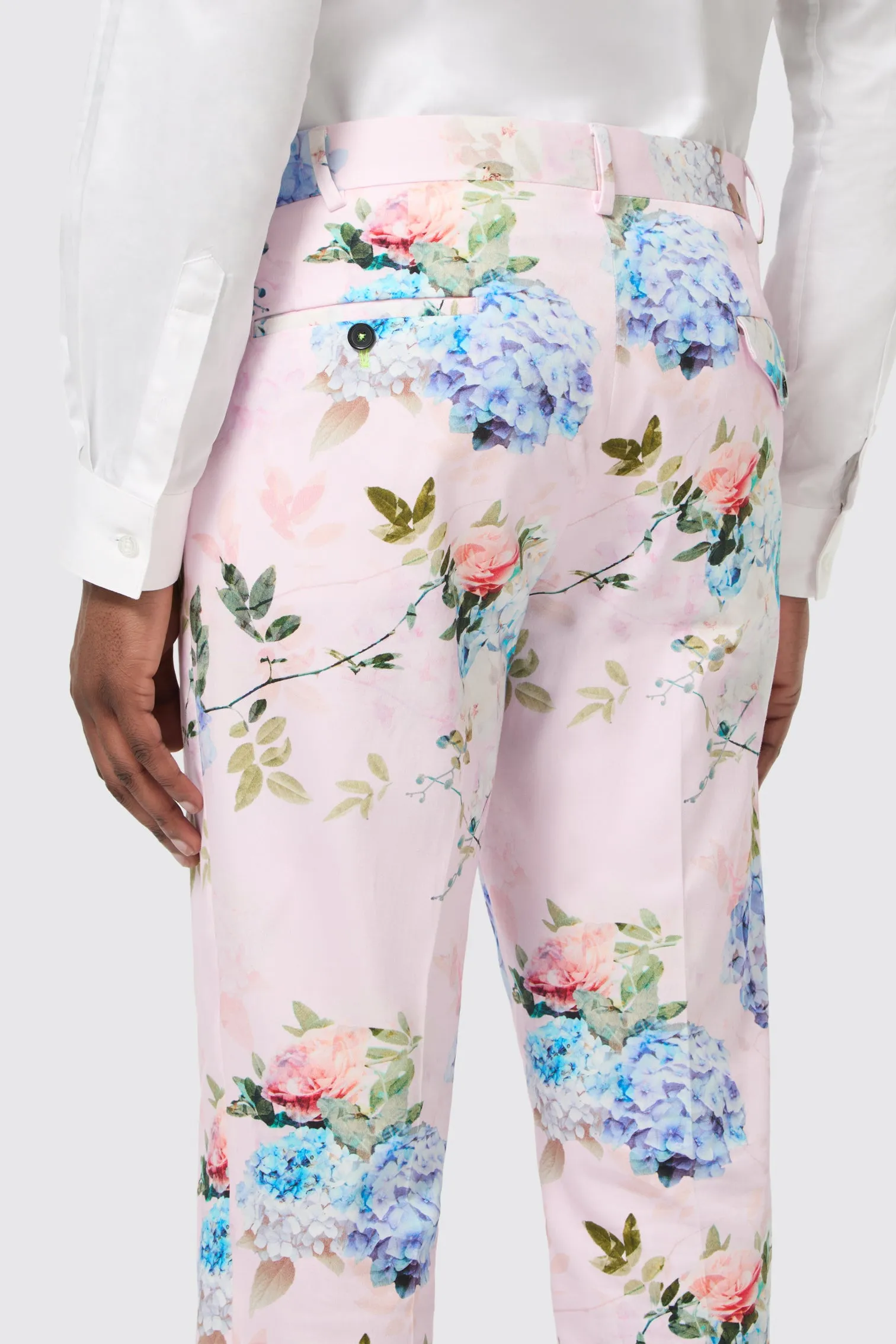 Pickhurst Slim Fit Pink Floral Cotton Trousers Durable materials Warm Fit