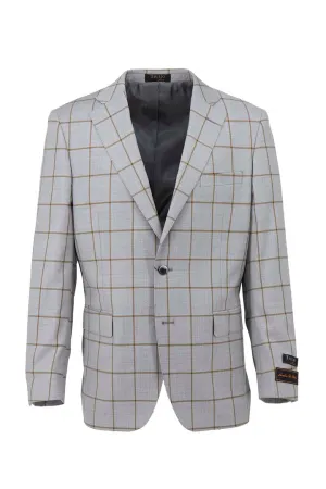 Tiglio Luxe Gray with Brown Windowpane Dolcetto Modern Fit, Pure Wool Jacket TL5547 Low Profile Fastening Classic Look