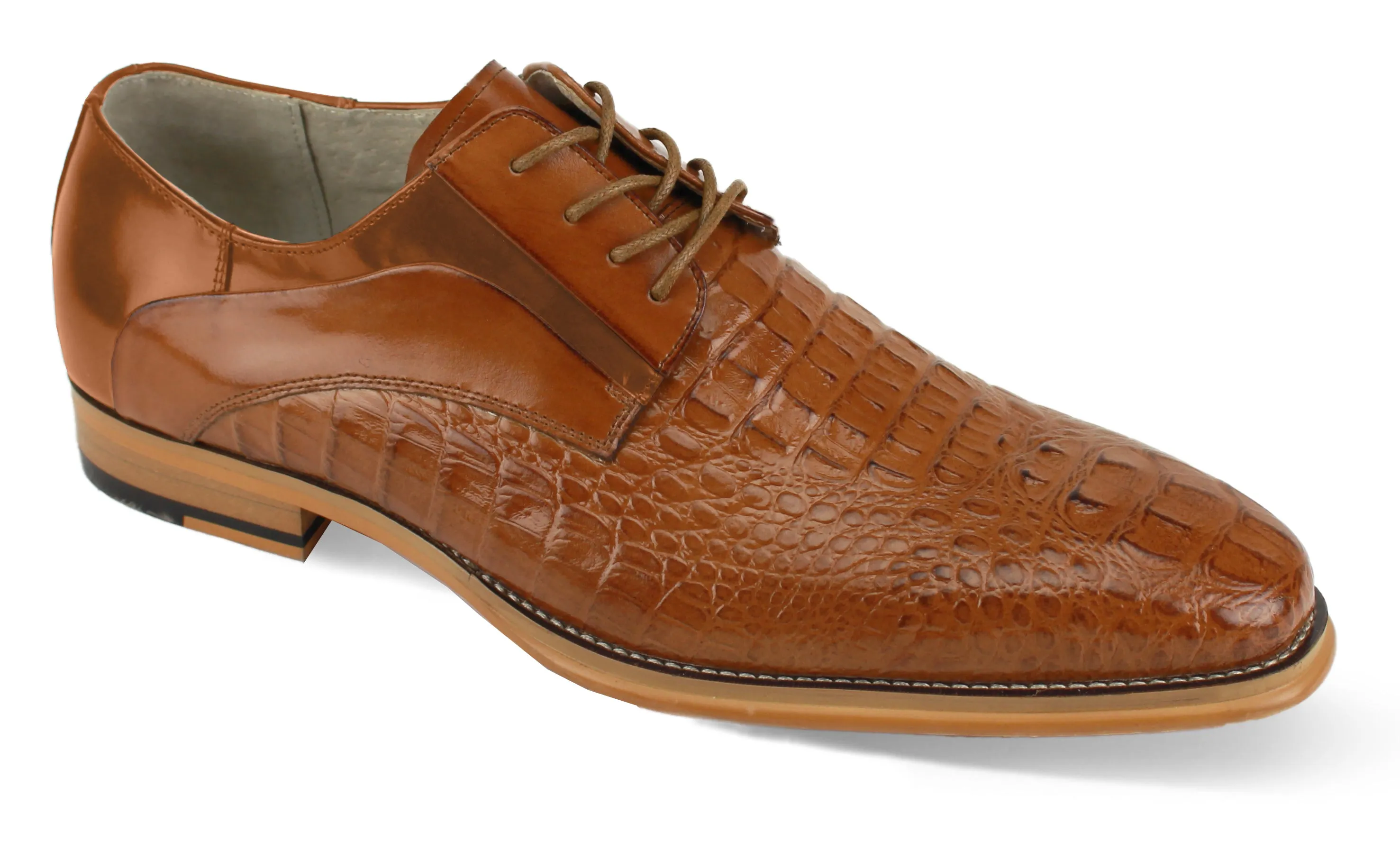 Water Resistant Construction Comfort arch Luxe Allure: Tan Crocodile Inspired Leather Lace Dress Shoes