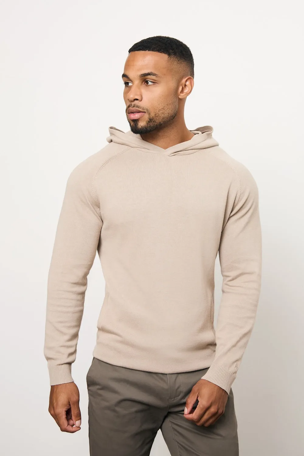 Push Edge Timeless Dress Pure Cotton Knitted Hoodie in Stone