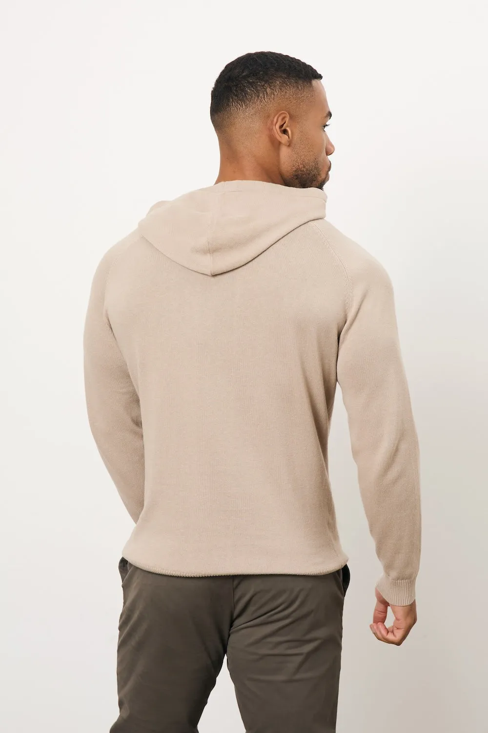 Active Style Pure Cotton Knitted Hoodie in Stone