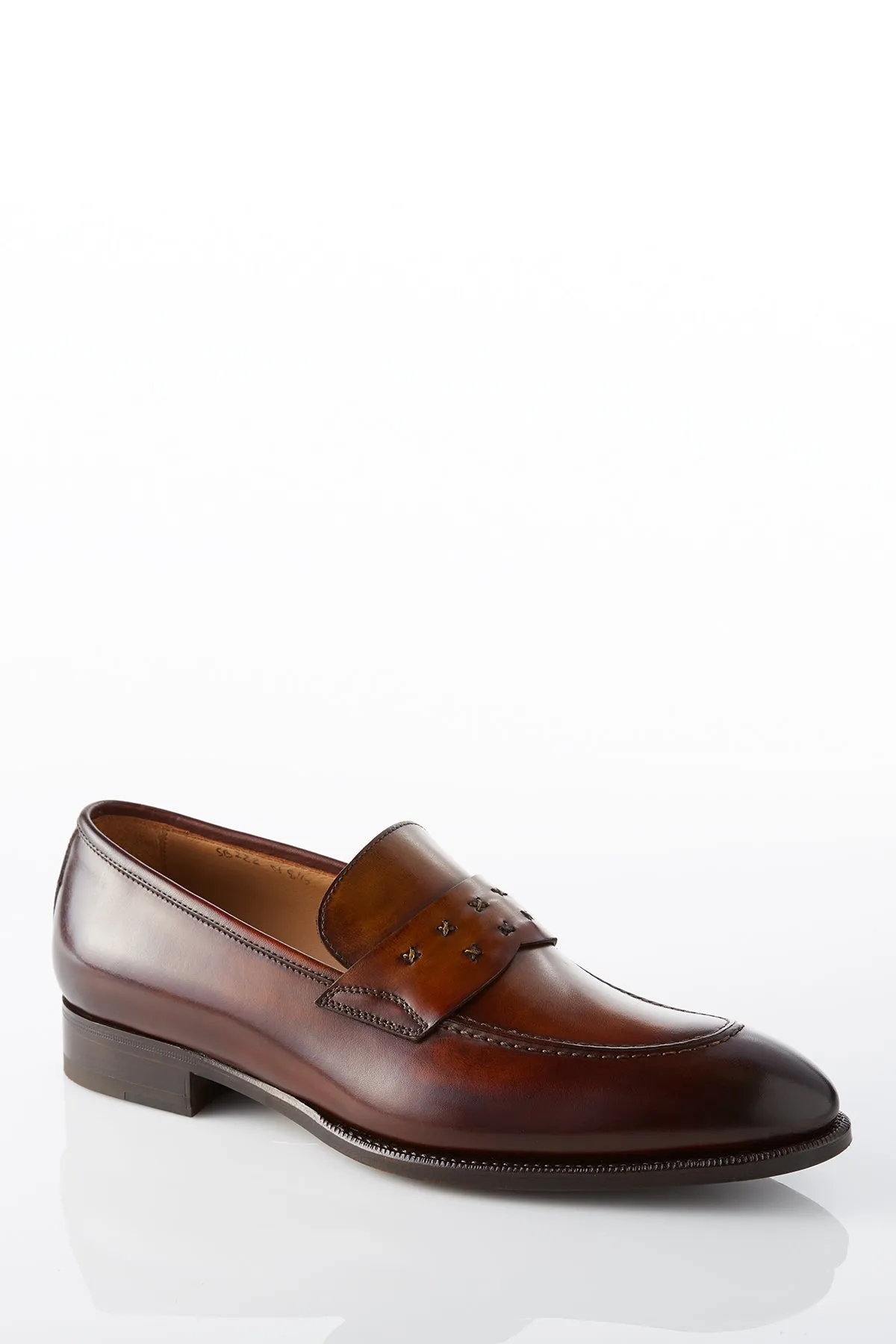 Comfort Lining Velvet Soft David August Leather Cross Stitched Penny Loafers in Whiskey Brown