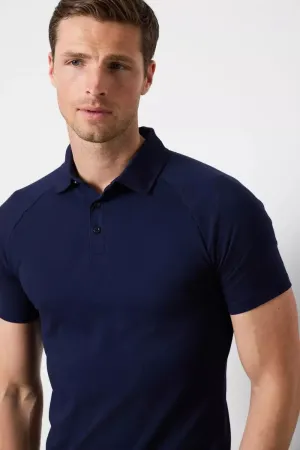 Athletic Fit Polo Shirt in Navy Performance Ready Lightweight Knit Material