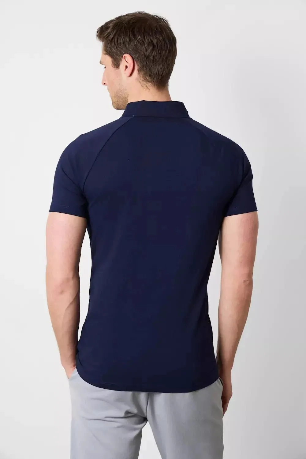 Athletic Fit Polo Shirt in Navy Stretch Comfort