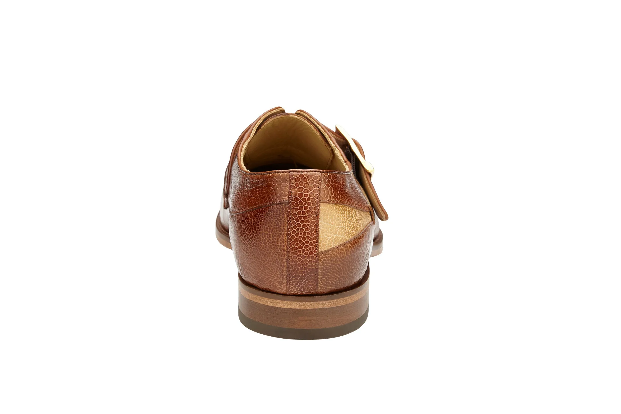 Belvedere Marte Monk Strap Shoes in Antique Camel & Bone Genuine Ostrich Street Mood Silver Shine